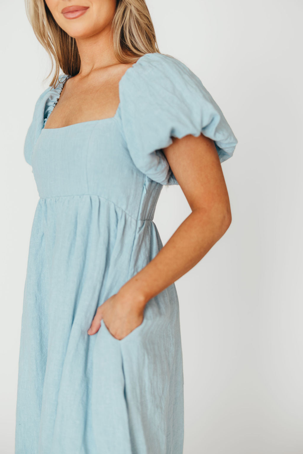 Candace Maxi Dress in Light Blue | 100% Linen Maternity Dress | Bump Friendly & Comfortable | Perfect for Summer, Beach, and Casual Outings