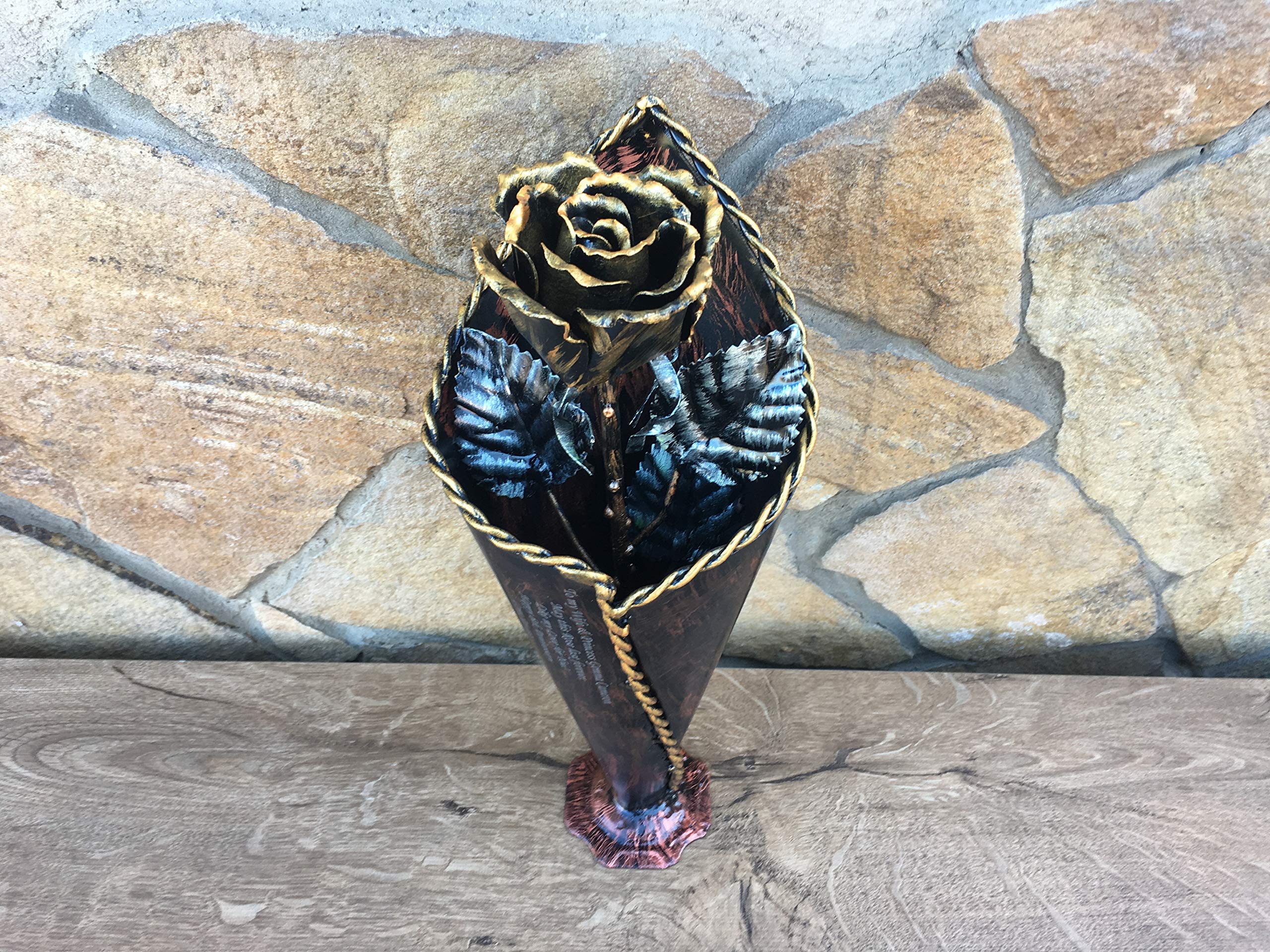 Hand-Forged Iron Rose in Vase - Unique 6th Anniversary Gift for Her, Durable Metal Sculpture & Romantic Home Decor for Wedding, Valentine's Day & Special Occasions
