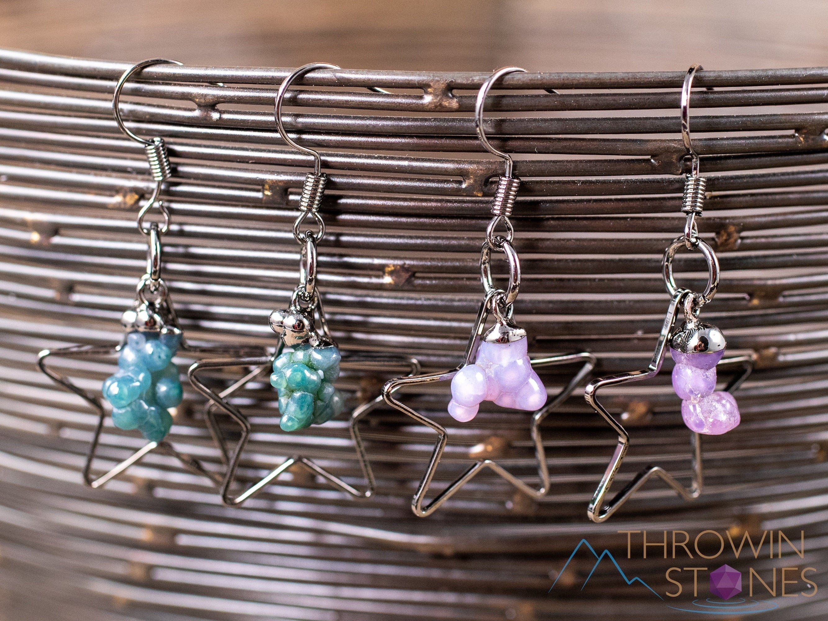 Grape Agate Crystal Hoop Earrings - Natural Gemstone Dangle Earrings, Handmade Star Hoop Jewelry for Women (E1792) | Perfect for Boho Style, Gift Giving & Special Occasions