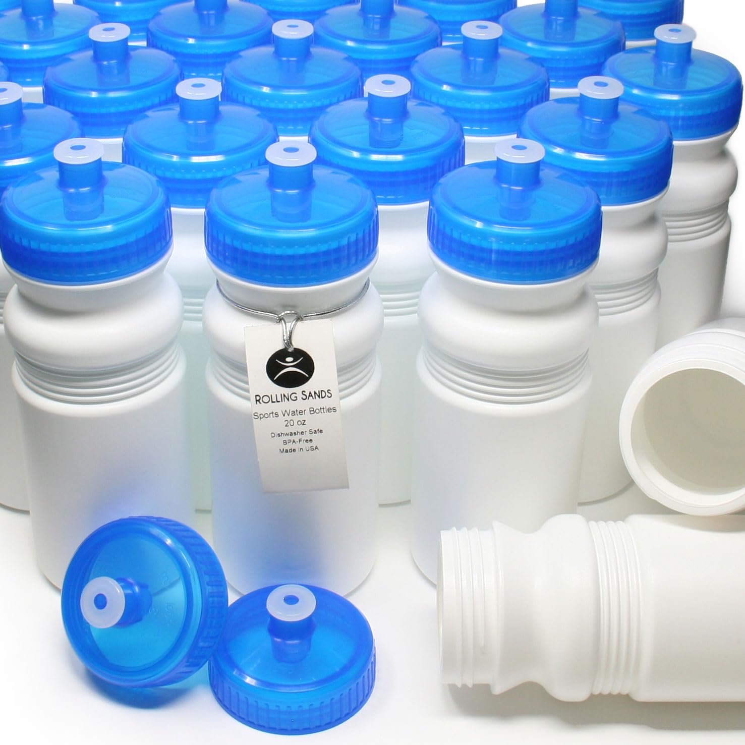 Rolling Sands 20oz BPA-Free Sports Water Bottles 100 Pack - Dishwasher Safe, Made in USA | Perfect for Gym, Hiking, Camping & Team Sports Hydration