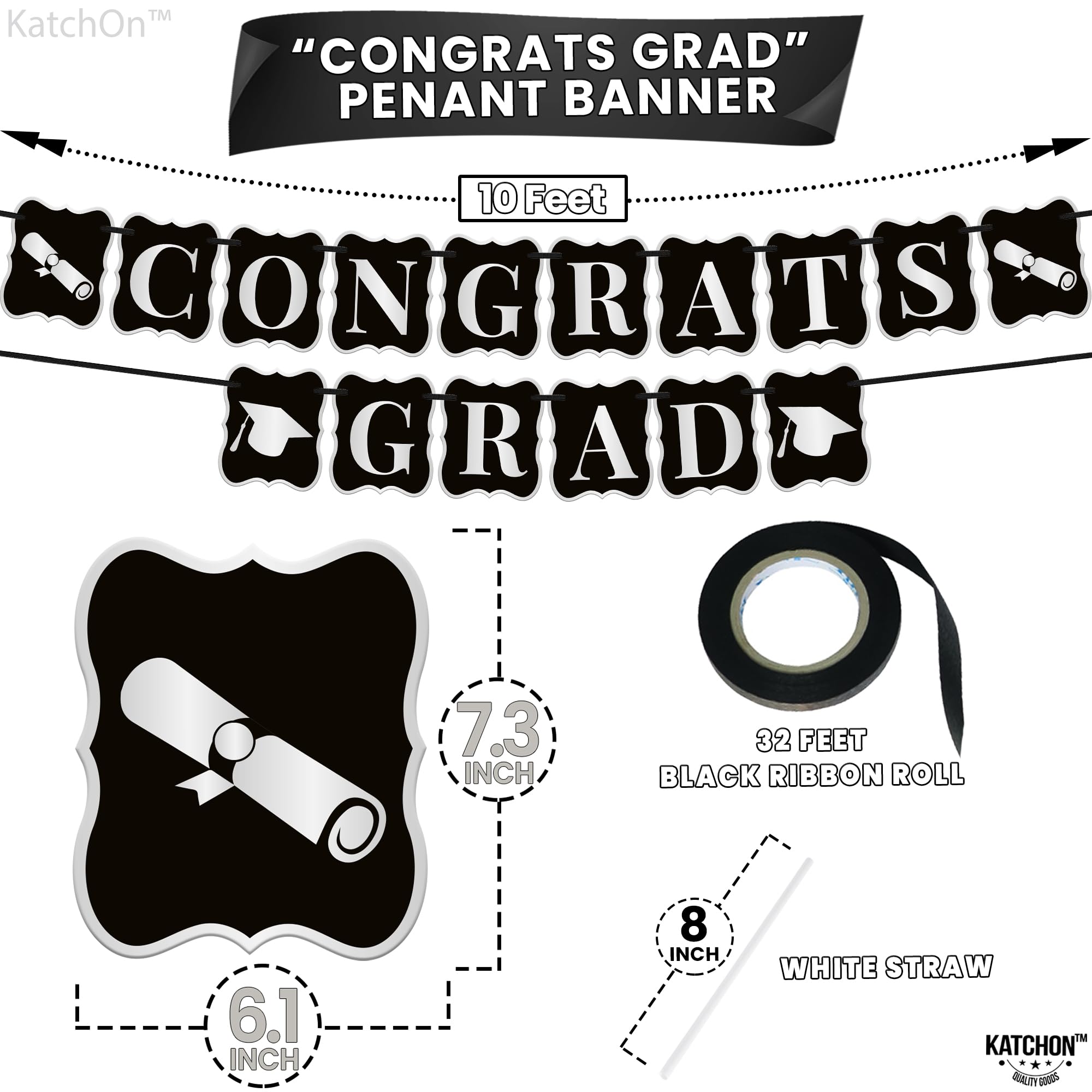 2025 Graduation Party Decorations Set - 43-Piece Black & Silver Balloons, Congrats Grad Banner | Elegant Black & White Graduation Theme | Perfect for High School & College Graduation Ceremonies, Parties & Photo Backdrops