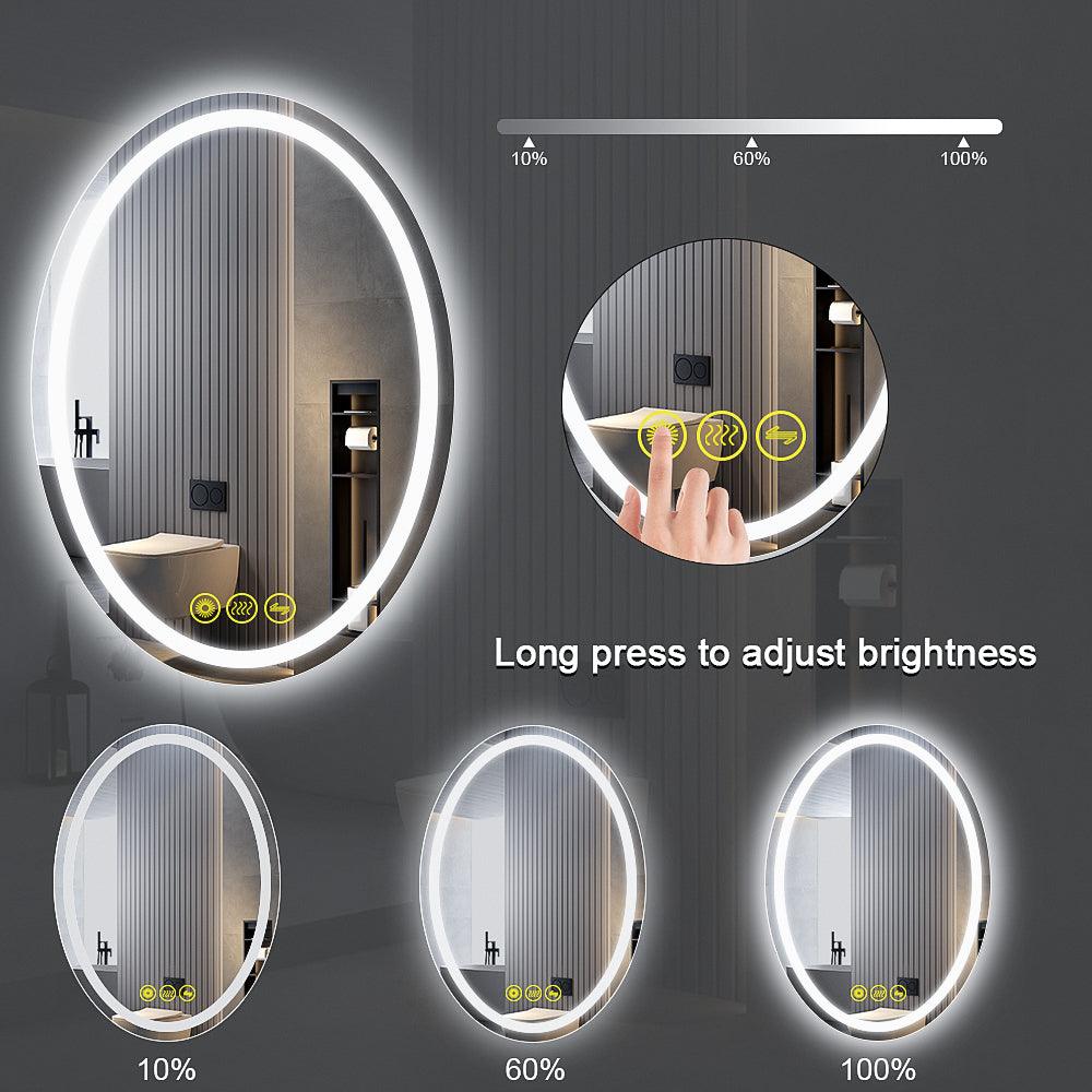 SmartReflex Oval LED Mirror - Backlit with 3000K & 6400K Color Temperatures, Frameless Anti-Fog Design, Dimmable for Perfect Lighting - Ideal for Bathroom, Vanity, and Makeup Application