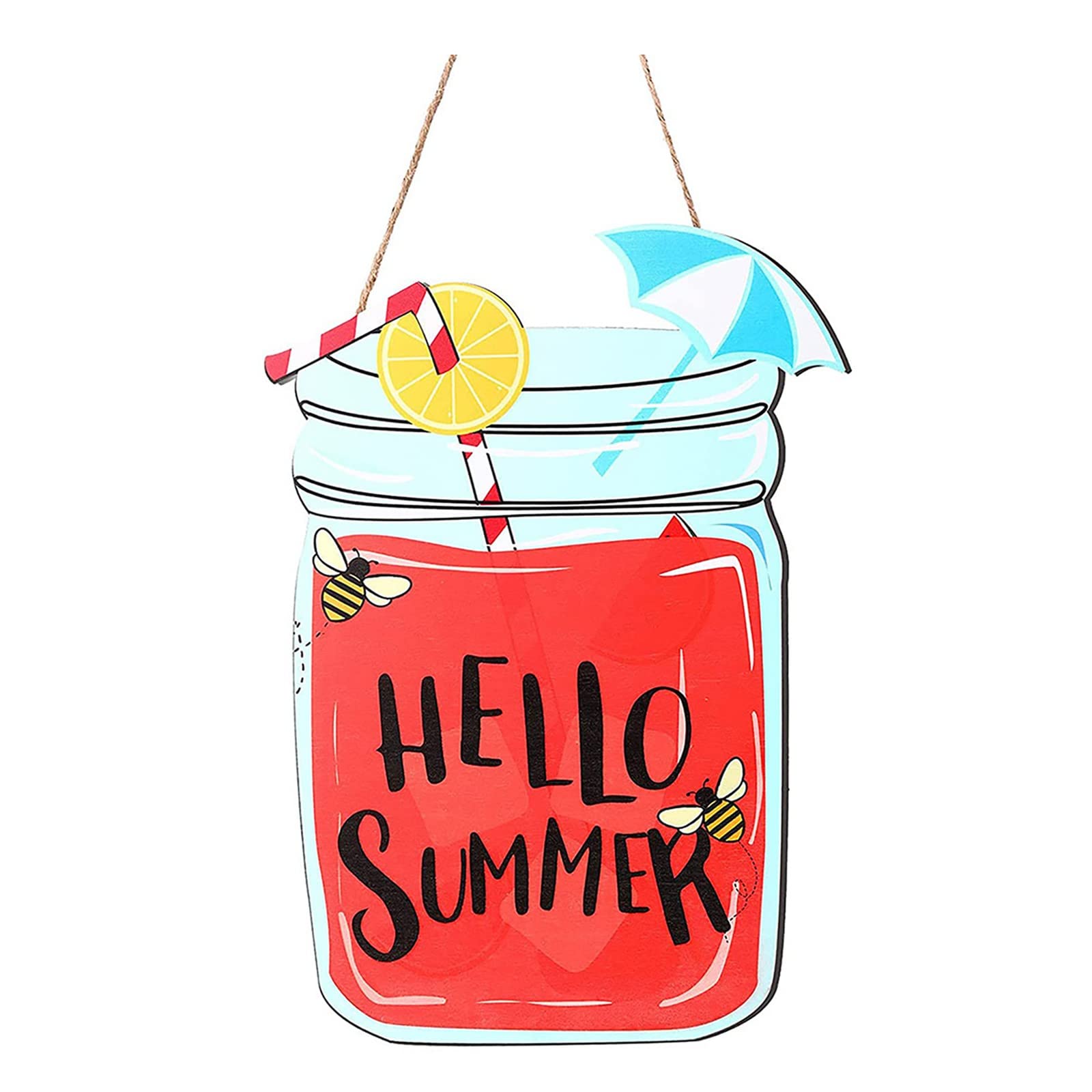 Summer Welcome Wooden Door Sign - Lemon Jar Hanging Decoration for Front Door, Easter Basket & Car Swing Pendant | Seasonal Home Decor, Holiday Party Supplies & Outdoor Patio Decorations