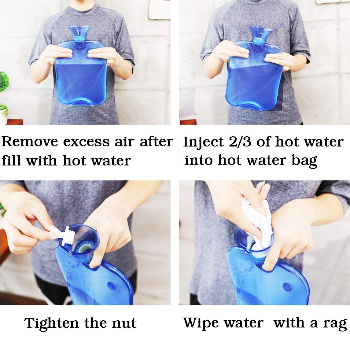 Attmu 2L Transparent Hot Water Bottle with Knitted Cover - Blue | Perfect for Winter Warmth, Pain Relief & Cozy Nights