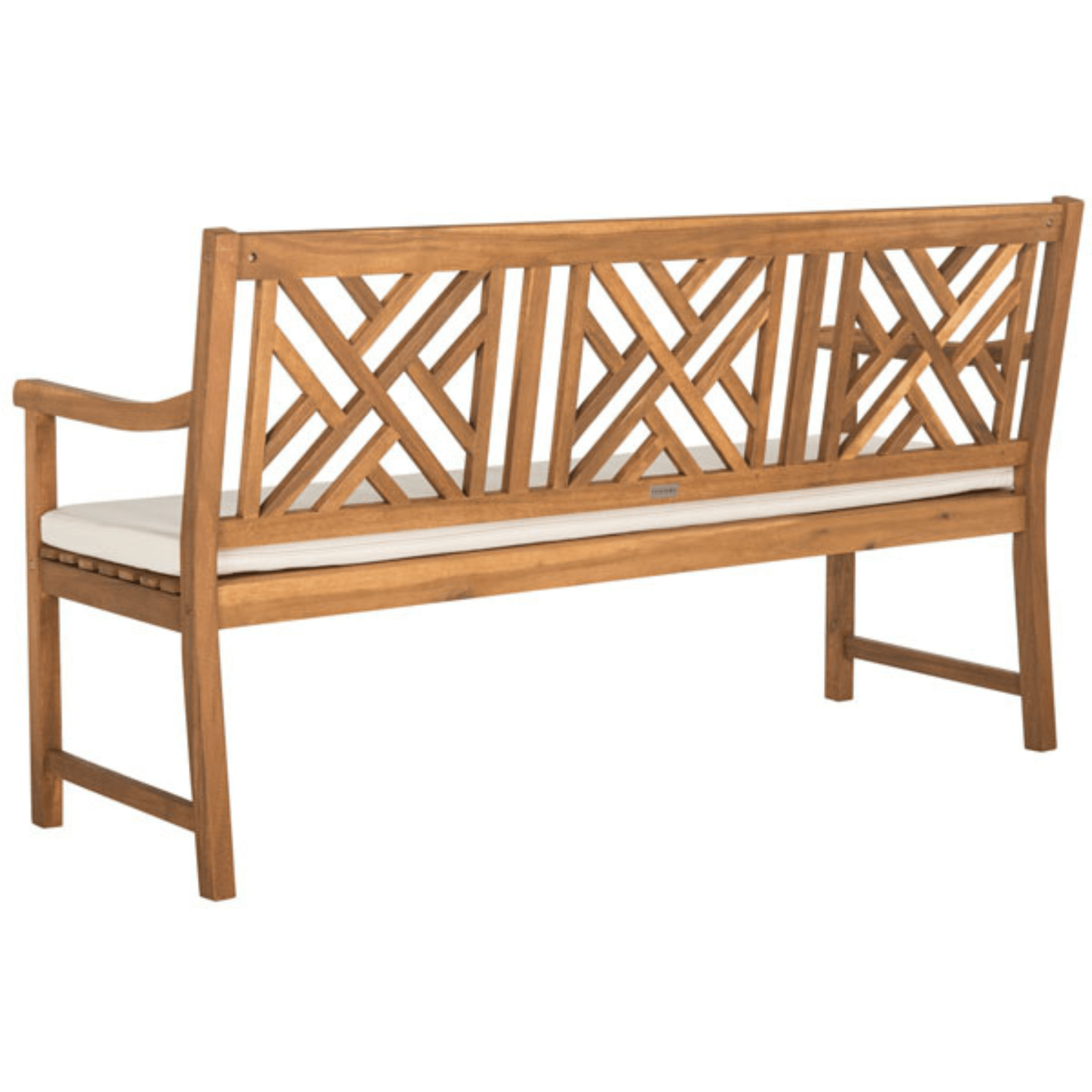 Classic Geometric Trellis Style Bradford 3-Seat Teak Brown Wooden Bench - Perfect for Patio, Garden, and Outdoor Seating Areas