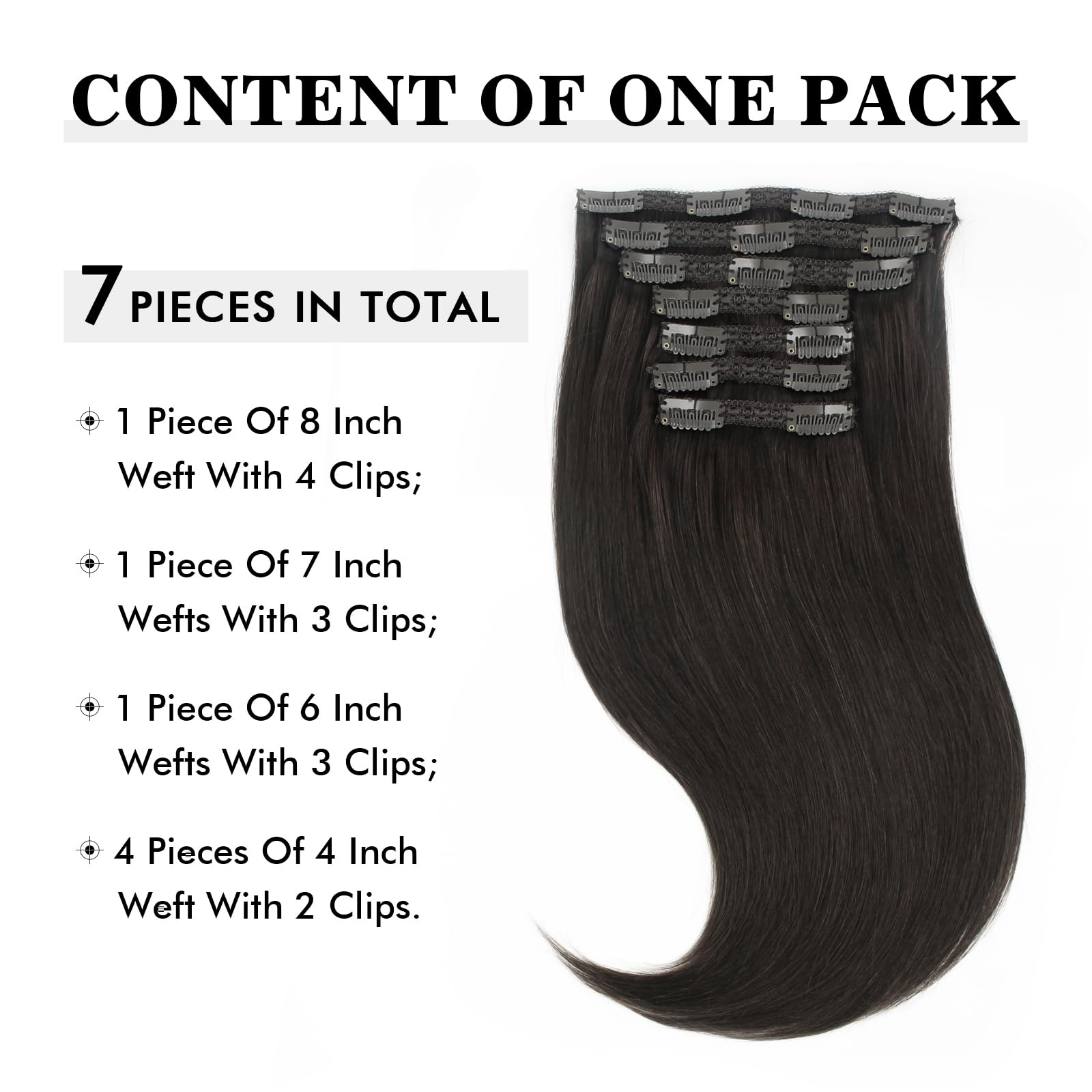 Sixstar Remy Human Hair Clip-In Extensions 18 Inch 7-Piece Set (140g, Color 1B Off Black) - Natural Looking Hair Extensions for Volume & Length - Perfect for Parties, Weddings & Daily Styling