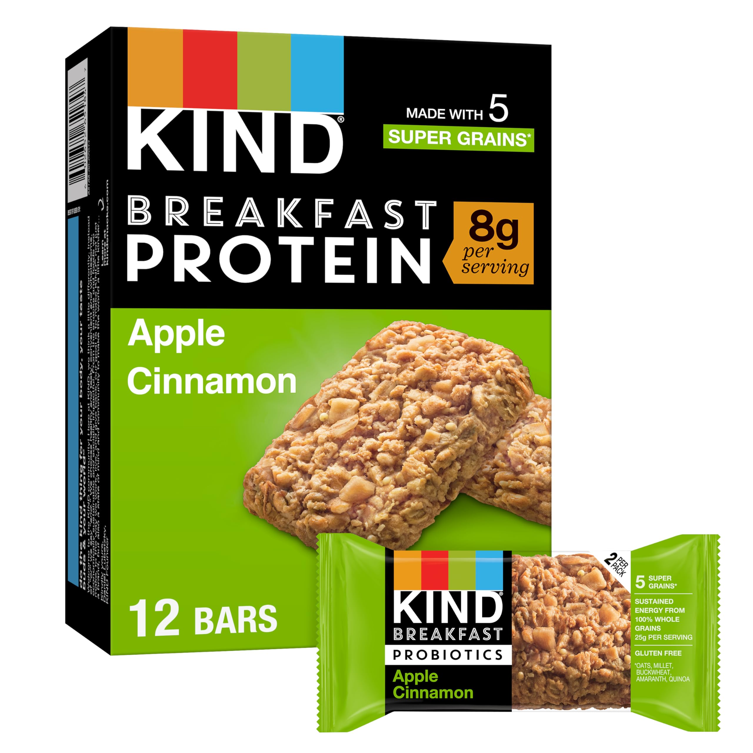 KIND Breakfast Protein Bars - Healthy Snack Bars with Apple Cinnamon Flavor, Gluten Free, 8g Protein per Bar, 1.76oz Packs (6 Count) - Perfect for On-the-Go Breakfast, Post-Workout Snack & Office Energy Boost