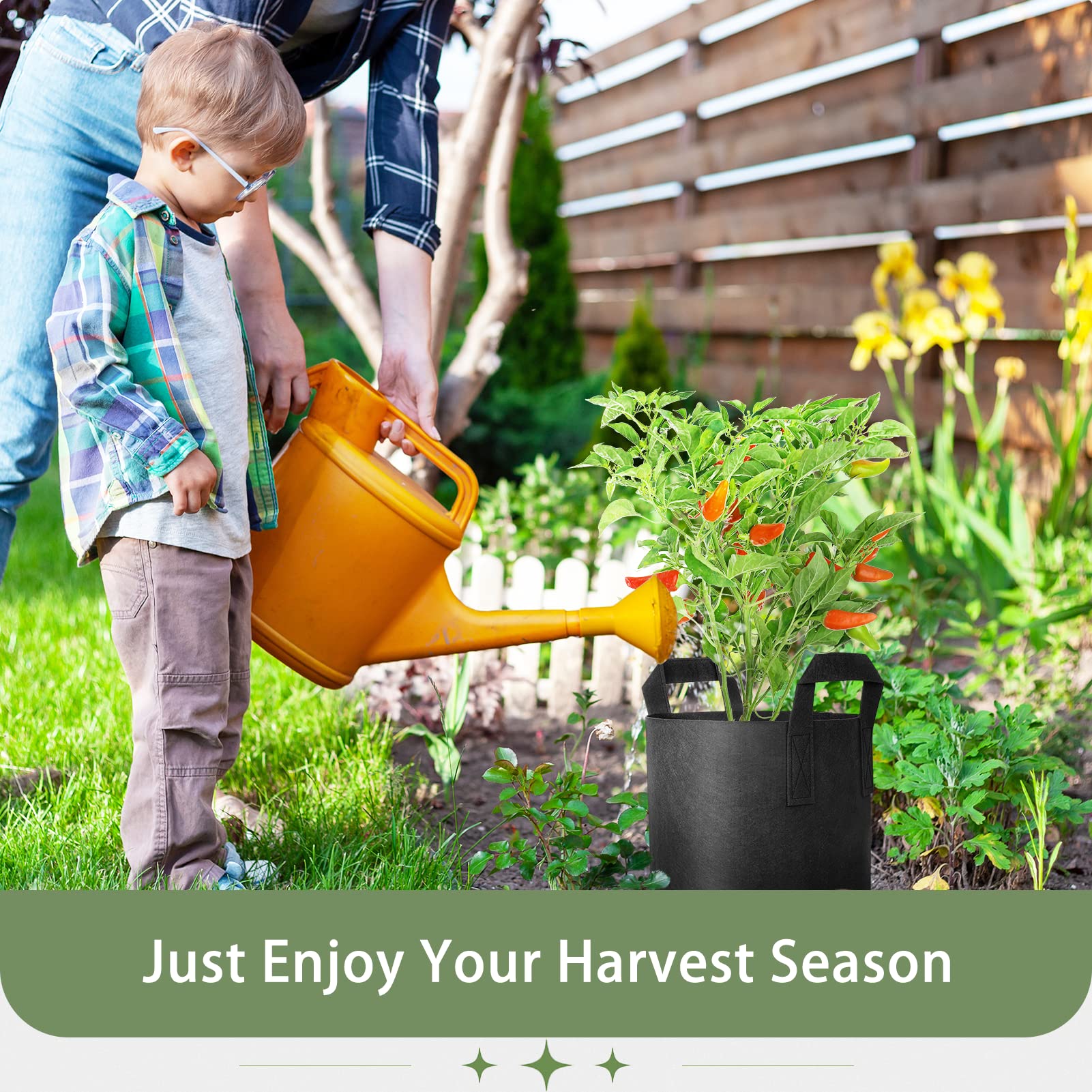 GreatBuddy 1 Gallon Grow Bags 6-Pack - Thick Fabric Plant Pots with Sturdy Handles & Reinforced Stitching - Includes Free Labels (Black) - Ideal for Indoor/Outdoor Gardening, Vegetables, Herbs & Flowers
