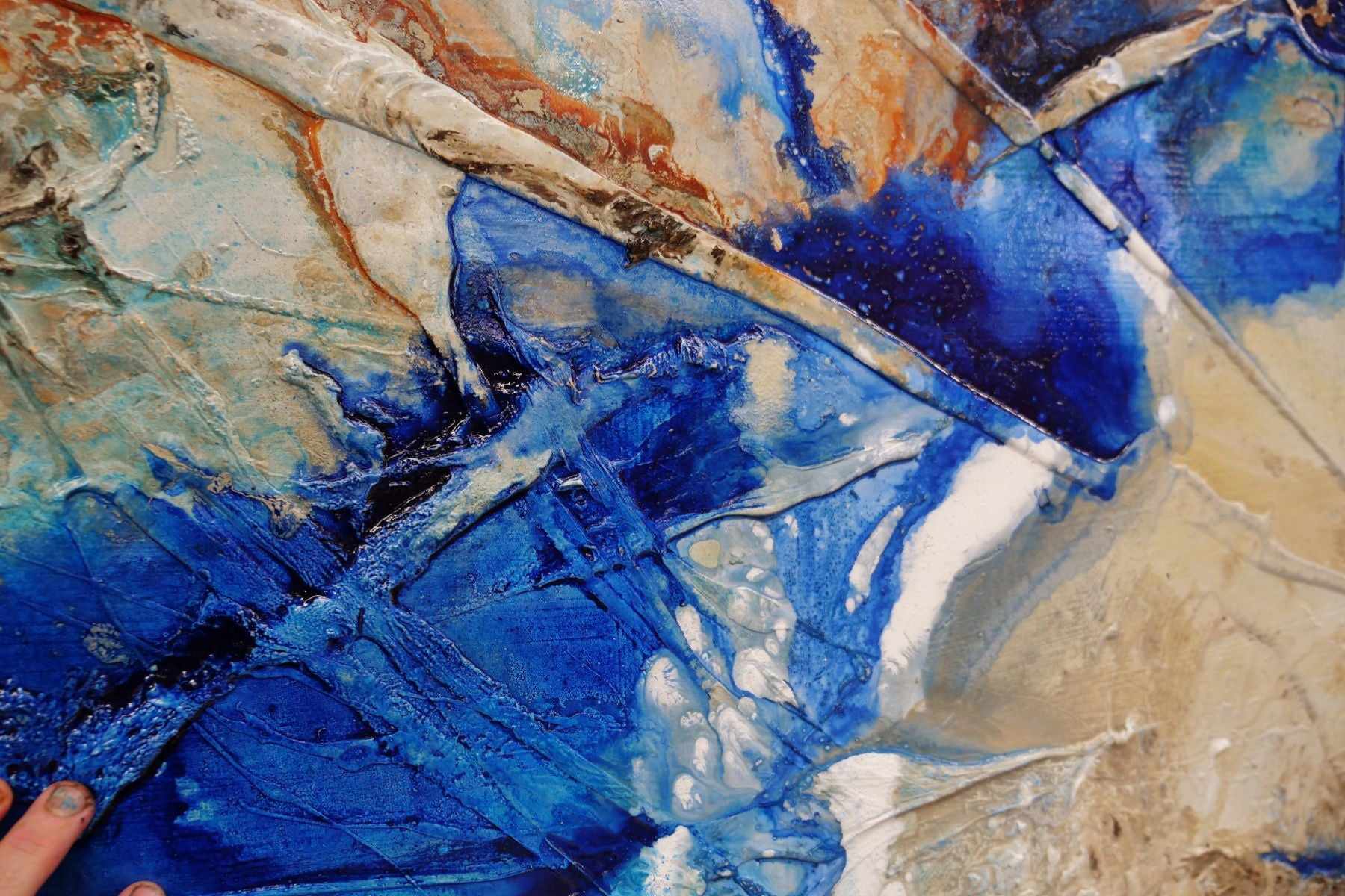 Blue Delta 240cm x 100cm Cream Blue Textured Abstract Canvas Wall Art - Perfect for Living Room, Bedroom & Office Decor