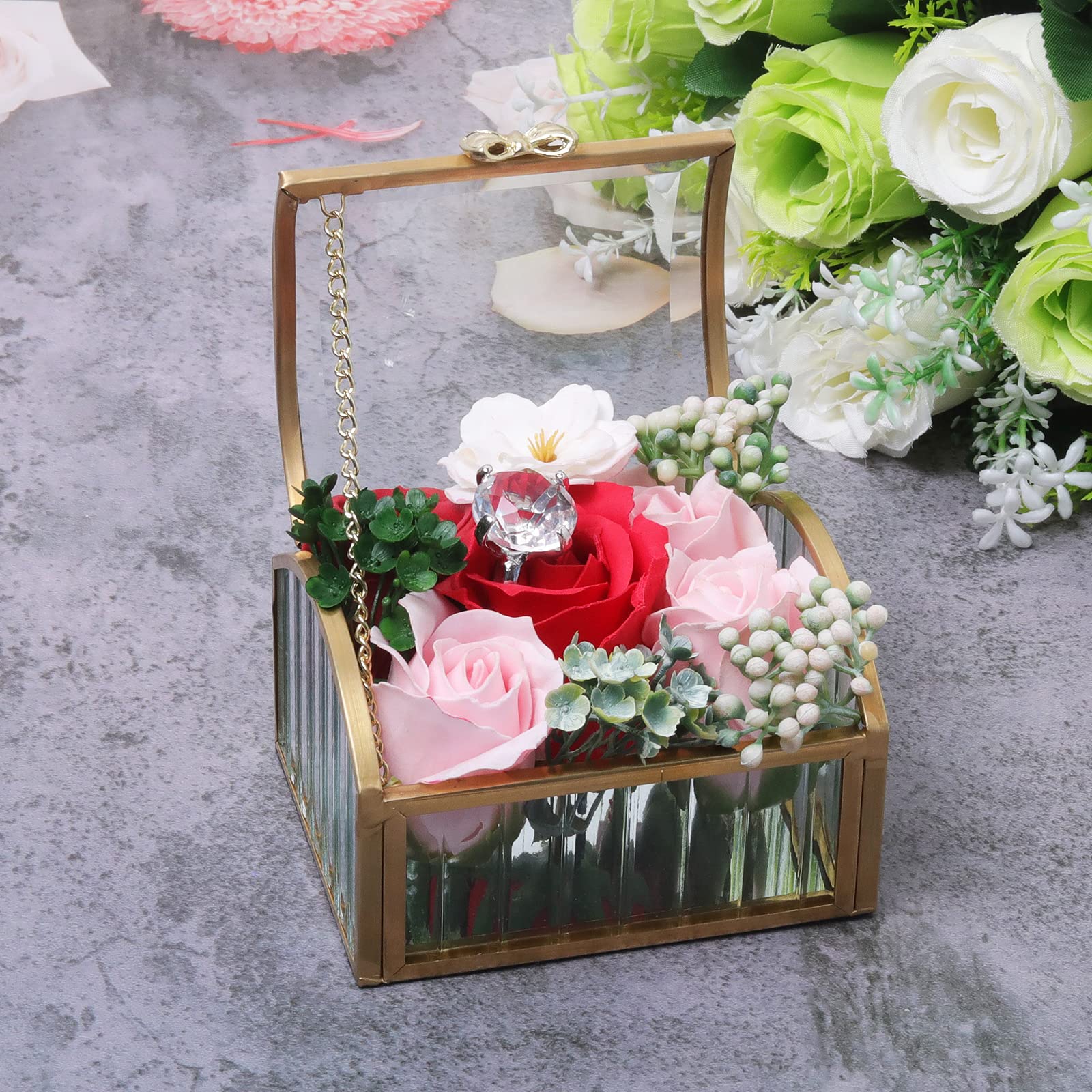 LONGSHENG Elegant Gold Jewelry Trinket Box - Glass Decorative Storage Box for Bracelets, Necklaces, Rings & Watches - Perfect for Vanity, Dresser & Gift Giving (Small Size) - Since 2001