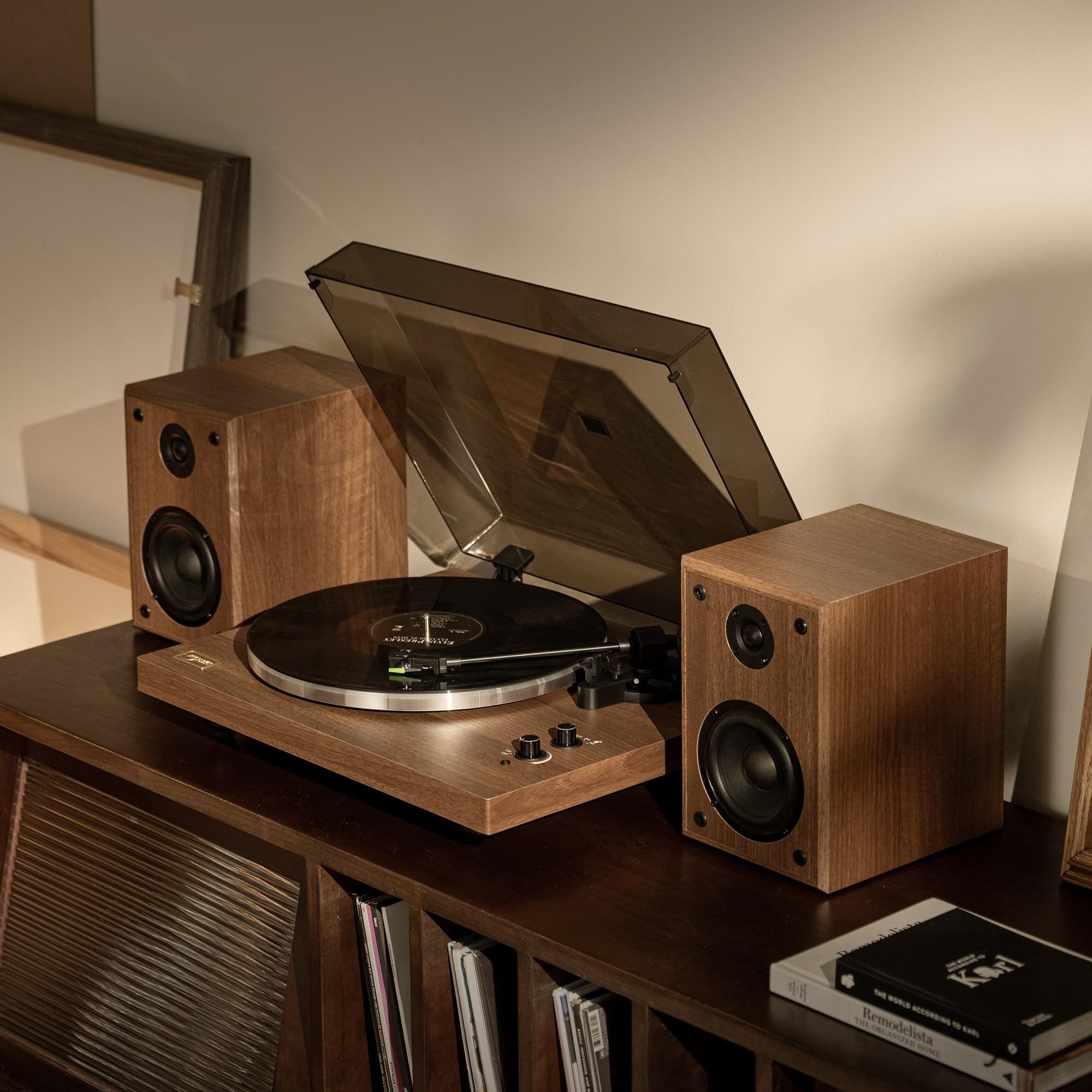 Arkrocket Cassini High Fidelity Bluetooth Record Player with Built-in Speakers - Belt Drive Vinyl Turntable with Moving Magnet Cartridge, Bluetooth 5.0, AUX Input/Output - Perfect for Home Entertainment & Vinyl Collection (Walnut Finish)