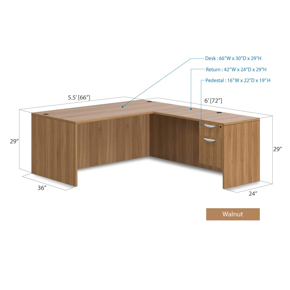 GOF Double 4 Person Workstation Cubicle (11'D x 12'W) - Office Partition & Room Divider with Walnut Finish - Perfect for Open Office Spaces, Coworking Areas & Home Offices