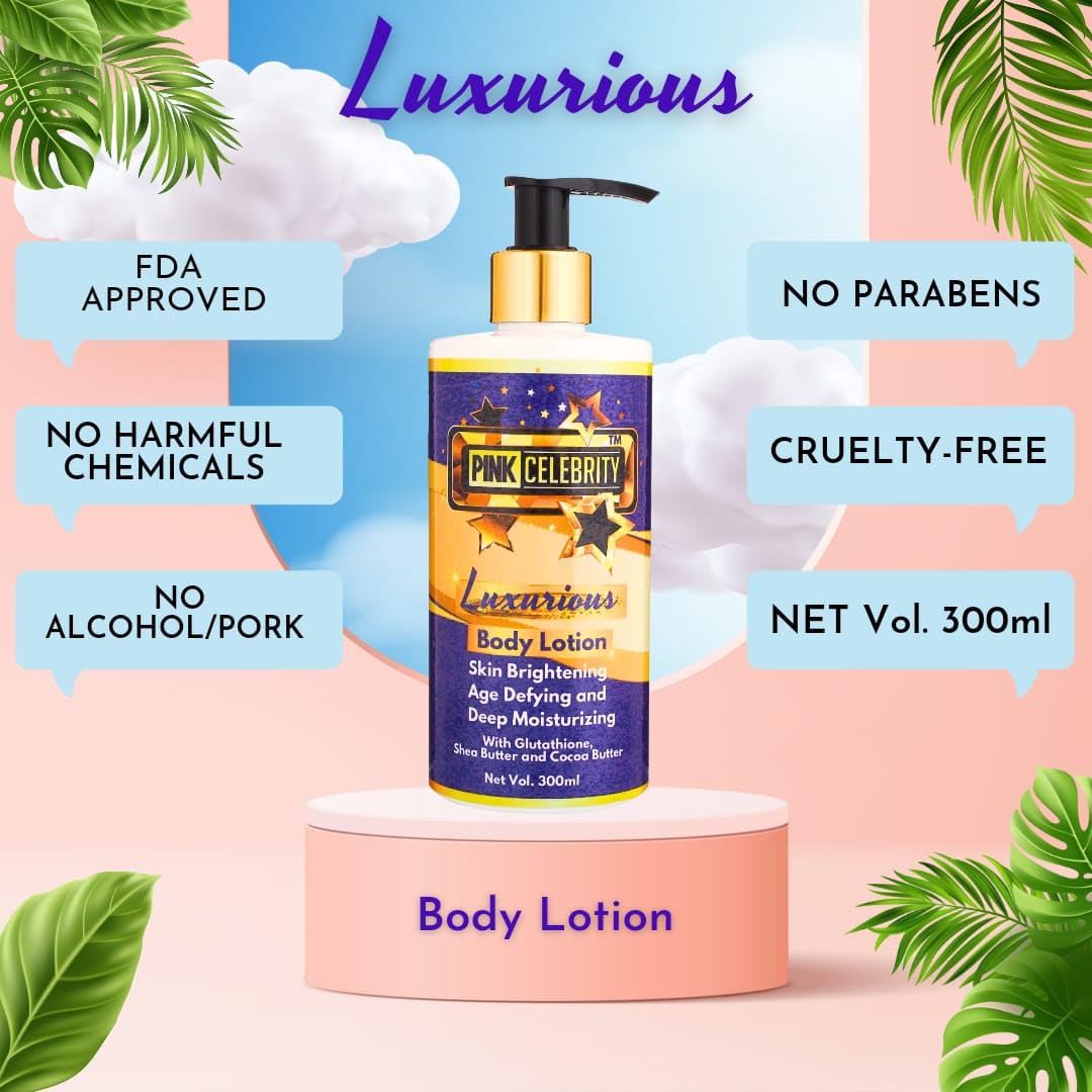 Pink Celebrity Body Lotion for Skin Brightening & Anti-Aging - Deep Moisturizing with Shea Butter & Cocoa Butter (200ml) - Perfect for Dry Skin Care & Daily Hydration