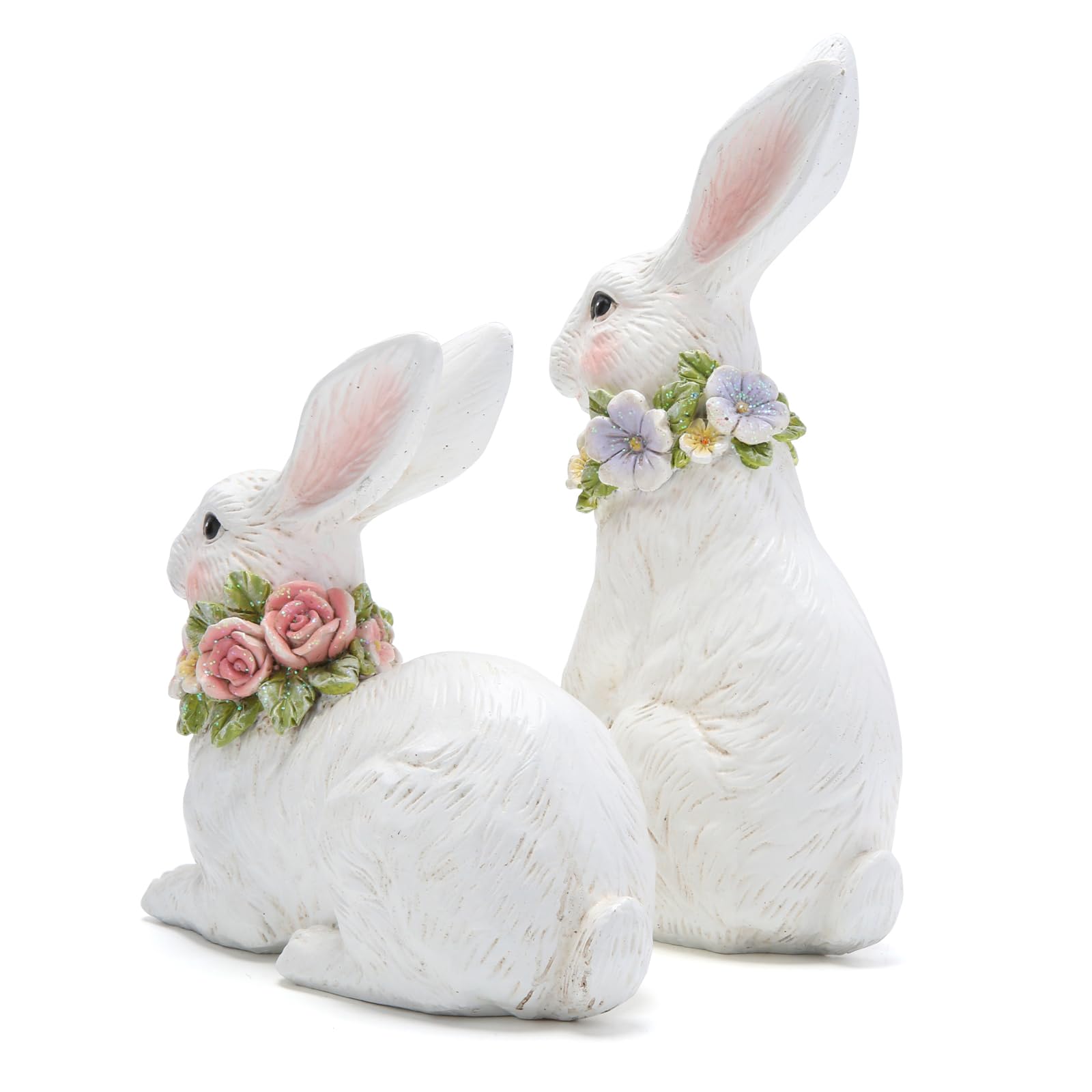 Spring Garden Bunny Figurine Set (2pcs) - White Easter Bunny Decor for Patio, Indoor Home & Garden Accent - Perfect for Easter Decorations, Outdoor Table Centerpieces and Seasonal Gift Ideas