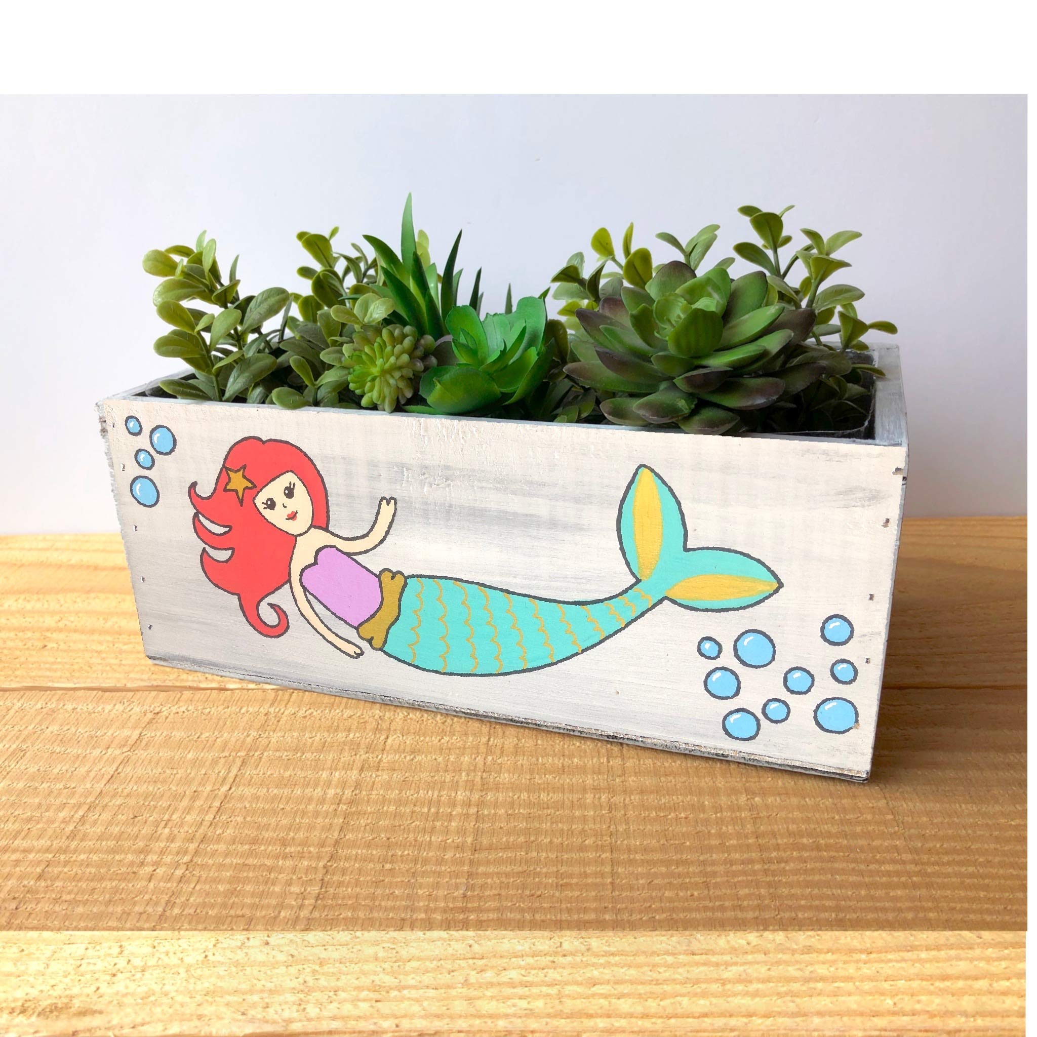 Mermaid Planter for Succulents - Ocean Themed Ceramic Flower Pot, Unique Gift for Daughter & Girls Bedroom Decor - Perfect for Home, Office, and Party Centerpieces
