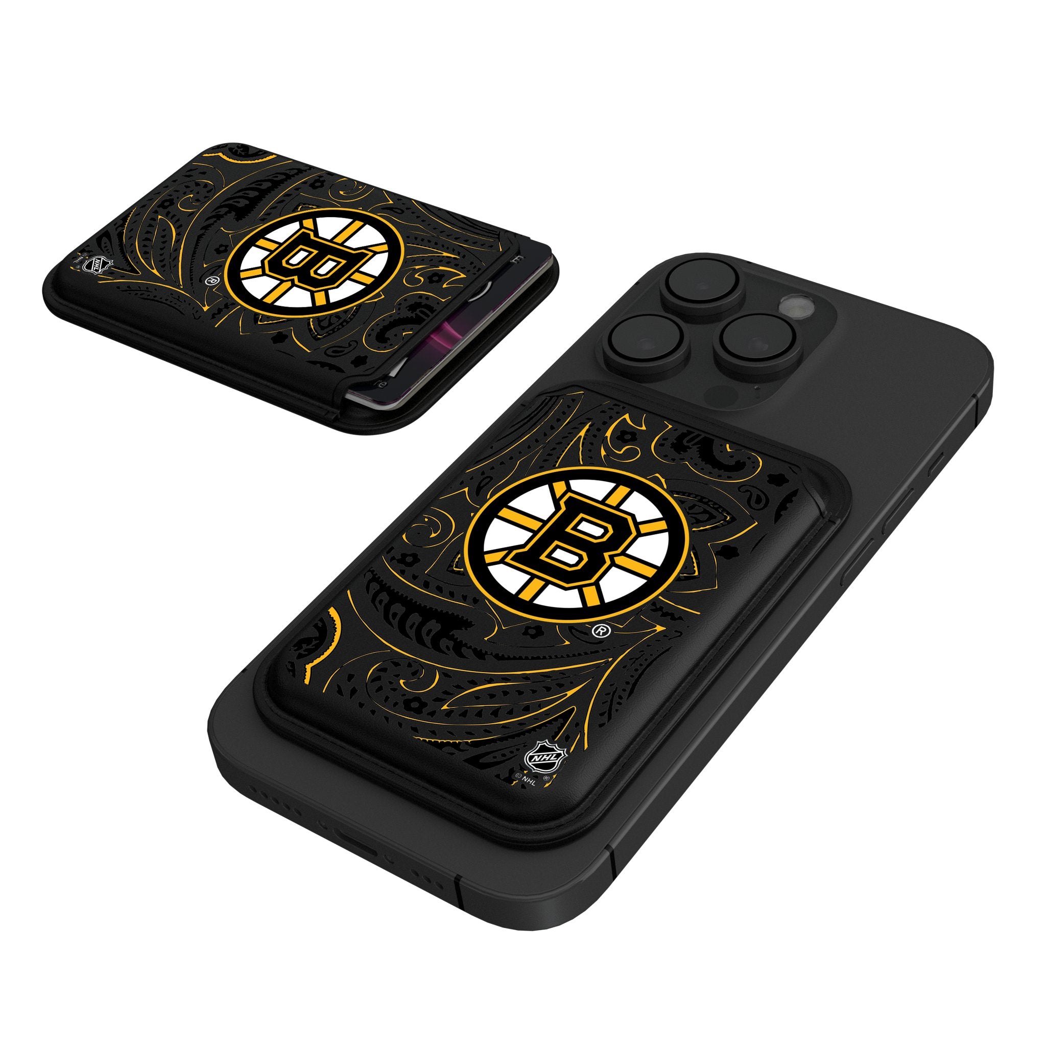 Boston Bruins Paisley Black Magnetic Credit Card Wallet - Slim RFID Blocking Wallet for Men - Perfect for Hockey Fans, Travel & Everyday Use