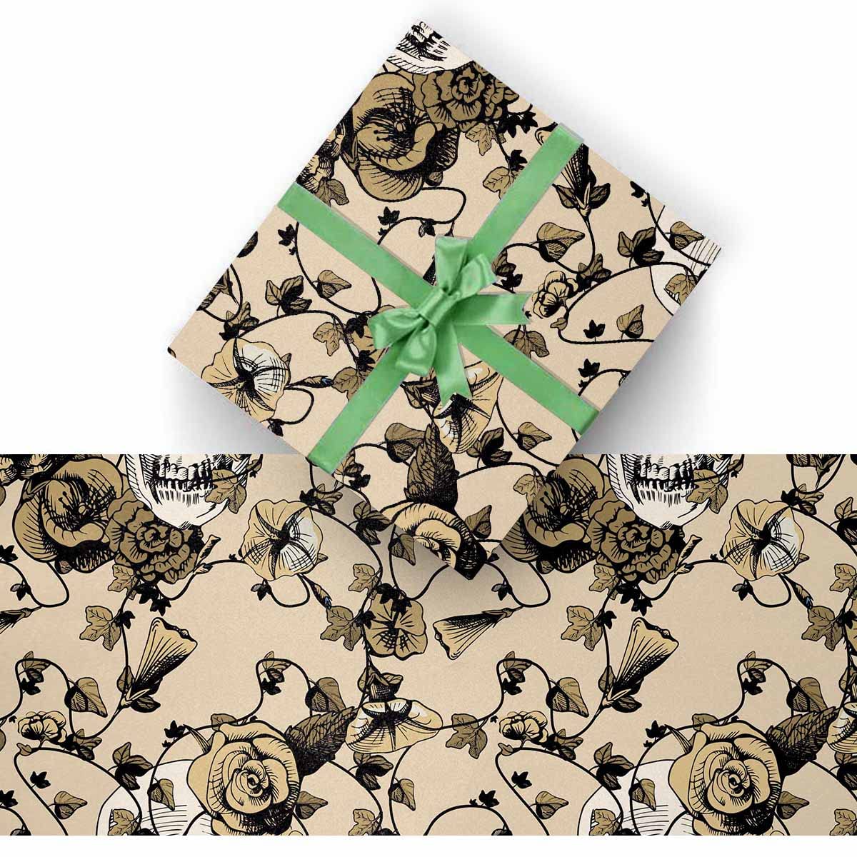 InterestPrint Skull Vine Flowers Wrapping Paper Roll - 2 Rolls for Gift Wrapping, Holidays, Birthdays & Special Occasions | Perfect for Christmas, Halloween, Party Decorations & DIY Crafts