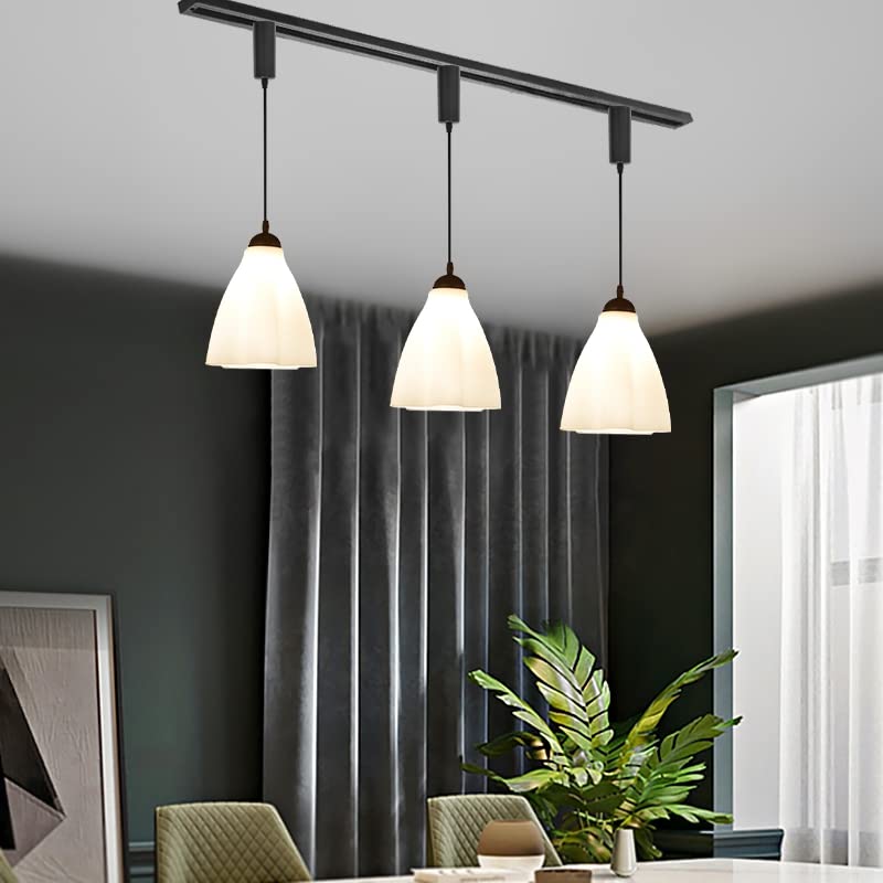 Kiven H-Type Track Lighting - 3-Light Modern Halo Track Pendant Light with Glass Shade, Adjustable Length for Bedroom, Kitchen Island, Living Room | White Finish | Perfect for Modern Home & Commercial Spaces