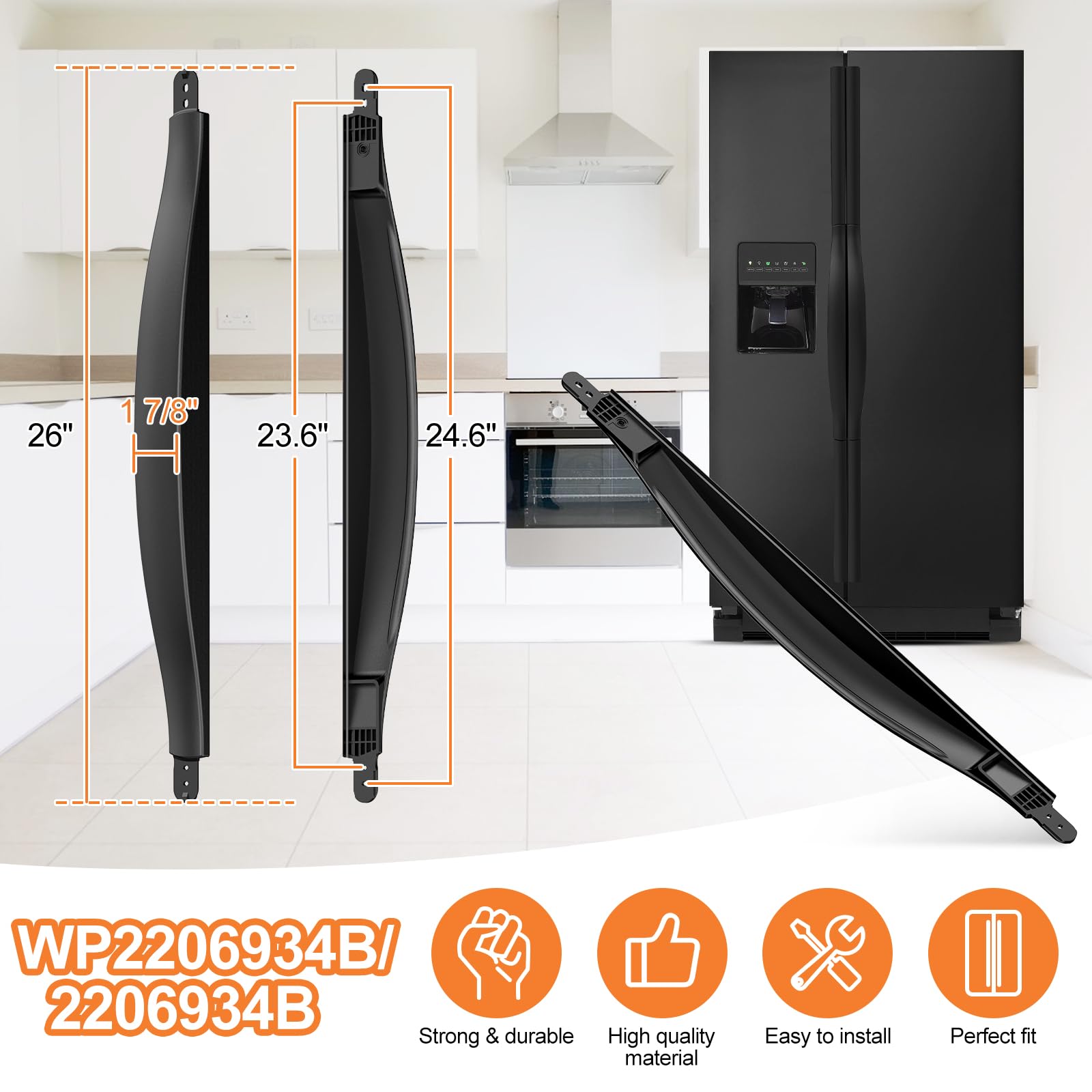 Upgraded WP2206934B Refrigerator Door Handle Replacement - Compatible with Whirlpool & Kenmore Refrigerators - Reinforced Black Fridge Handle (2206934B) - Perfect for Kitchen Appliance Repair and DIY Home Improvement