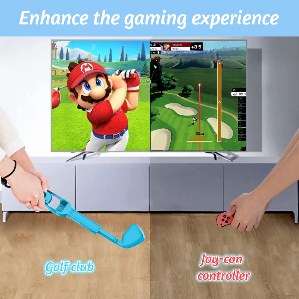 2 Pcs Golf Club Controllers for Nintendo Switch OLED & Joy-Con - Compatible with Mario Golf Super Rush Game - Ergonomic Handle Grips with Hand Strap - Perfect for Home Entertainment & Family Game Nights