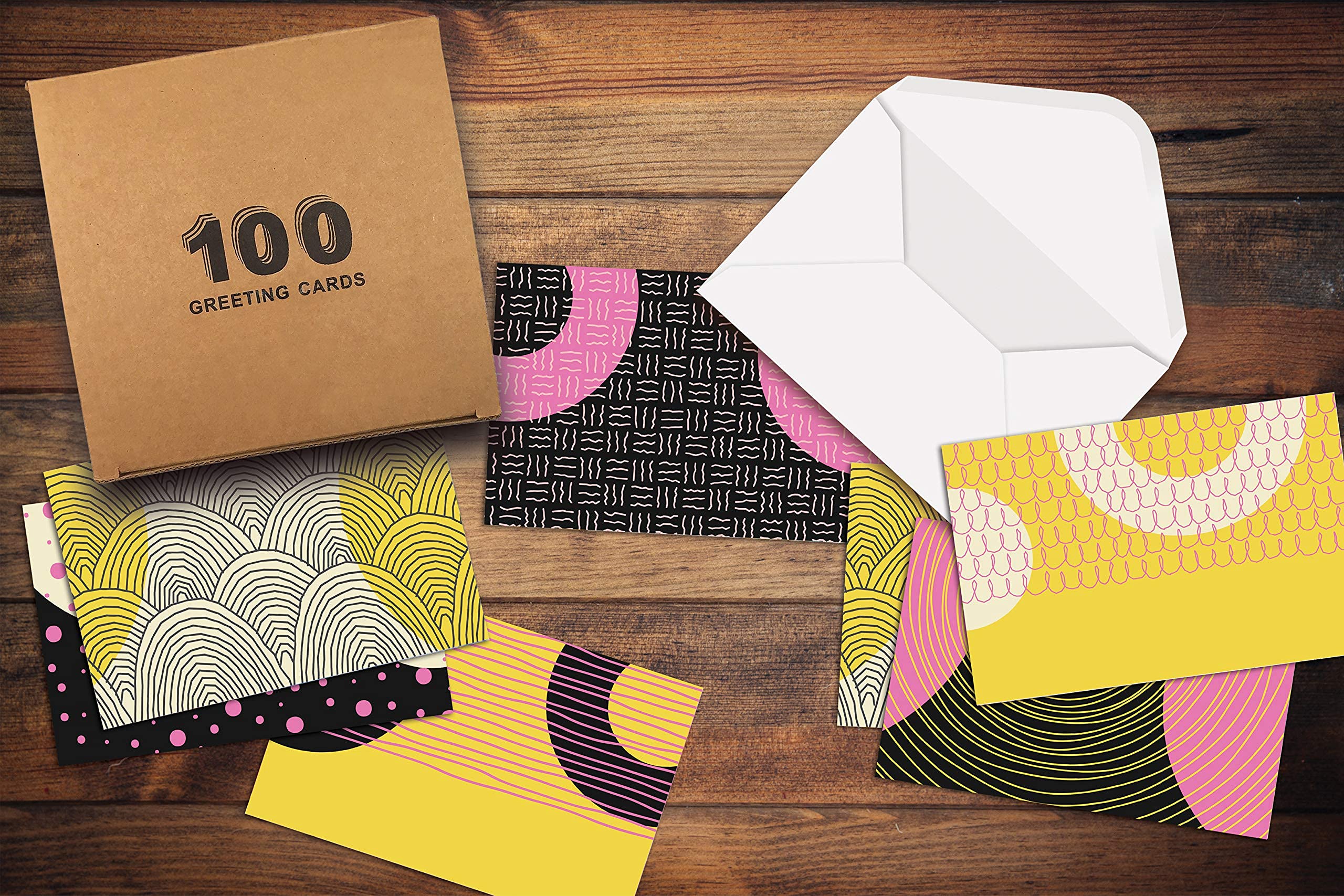 100-Pack All Occasion Greeting Cards with Envelopes - 4x6 Inch Blank Note Cards Set, 6 Modern Abstract Art Designs for Thank You, Birthday & Holiday Cards - Perfect for Office, Home & Party Use