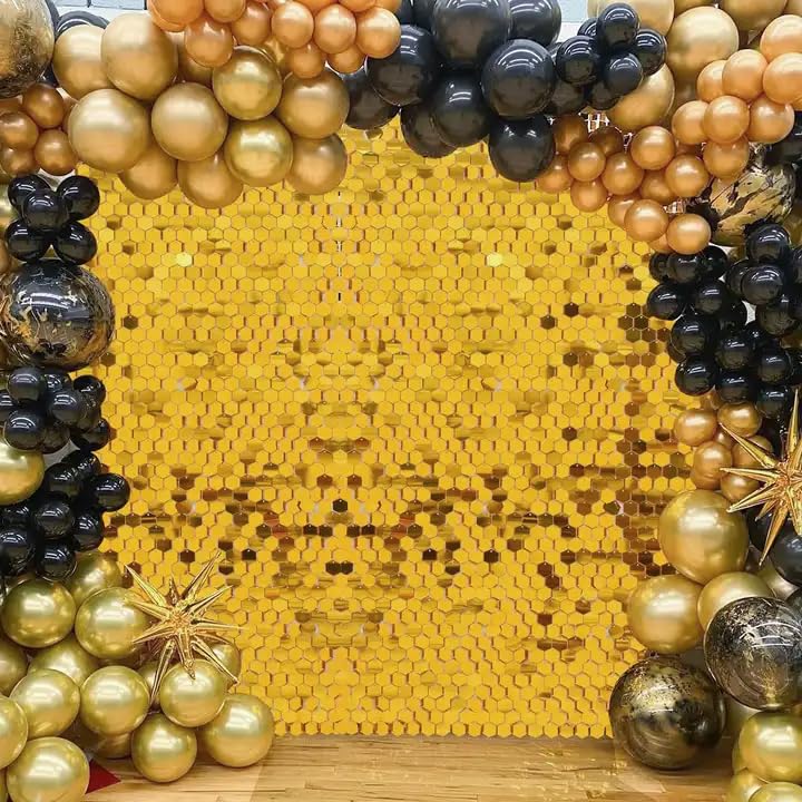 24-Piece Hexagon Sequin Wall Panels - Gold Shimmer Photo Backdrop for Birthday, Wedding, Anniversary & Bridal Shower Decor | Glitter Party Background for Events, Photography & Social Media Posts