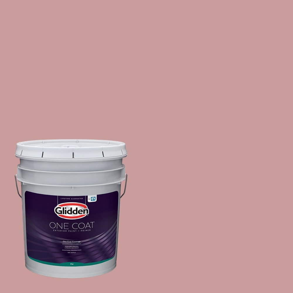 Glidden Exterior Paint and Primer in One - Pink Pepperberry Flat Finish, 5 Gallon Bucket | One Coat Coverage for Houses, Fences & Outdoor Projects