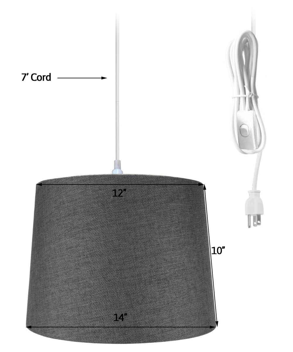 14W Plug-In Pendant Light with Granite Gray Shade & White Cord - Perfect for Kitchen Island, Dining Room, or Bedroom Lighting