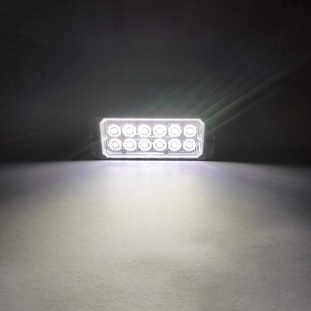 Sidaqi 12-24V White LED Emergency Strobe Light Bar - 12 LED Surface Mount Warning Flash Light for Cars, Trucks & Vehicles - Multiple Strobe Modes - Ideal for Police, Emergency & Roadside Safety Use