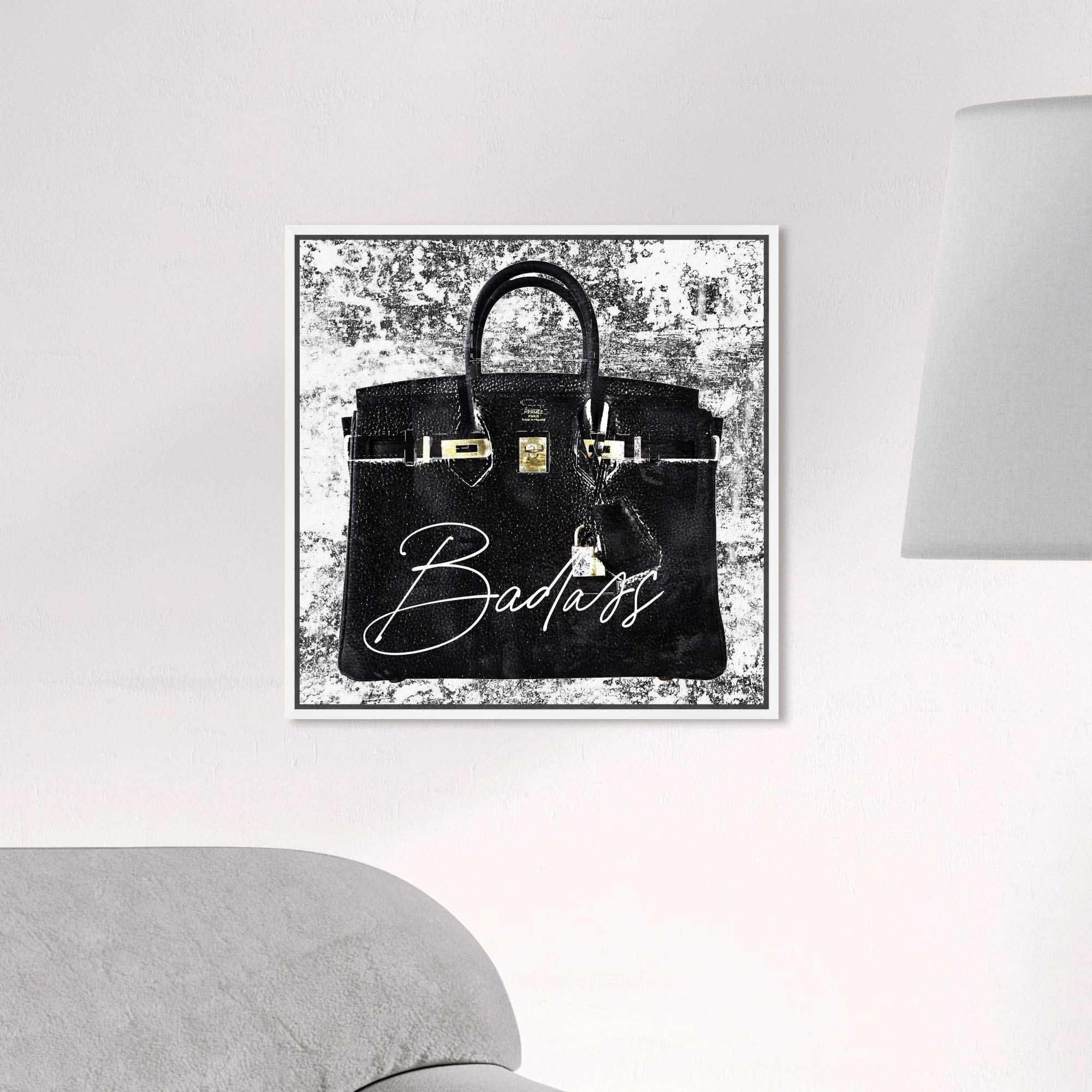 Super Birkin Women Handbags Wall Art - 16x16 Inch Framed Canvas Prints by Oliver Gal Artist Co. - Fashion & Glam Home Décor in Black & White - Perfect for Living Room, Bedroom & Office Decor