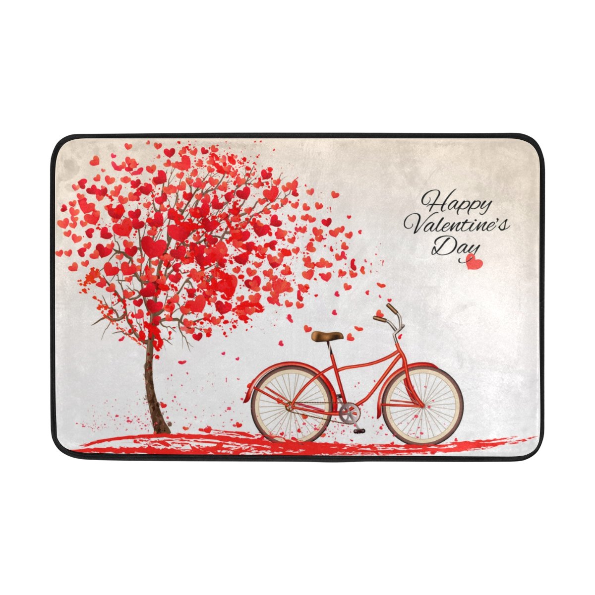 Valentine's Day Bike Themed Non-Slip Door Mat - 23.6x15.7 Inch Indoor/Outdoor Rug for Bedroom, Bathroom, Living Room, Kitchen & Office - Lightweight Home Decor for Romantic Home & Gift Scenes