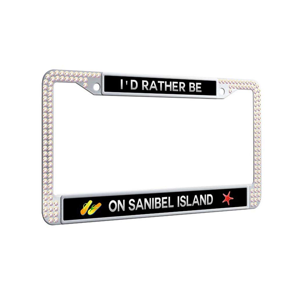 FramePro Island License Plate Frame - 'I'd Rather Be on Sanibel Island' Custom Car Plate Cover with 4 Colorful Rhinestone Options | Perfect for Beach Lovers, Vacation Vibes & Coastal-Themed Vehicles