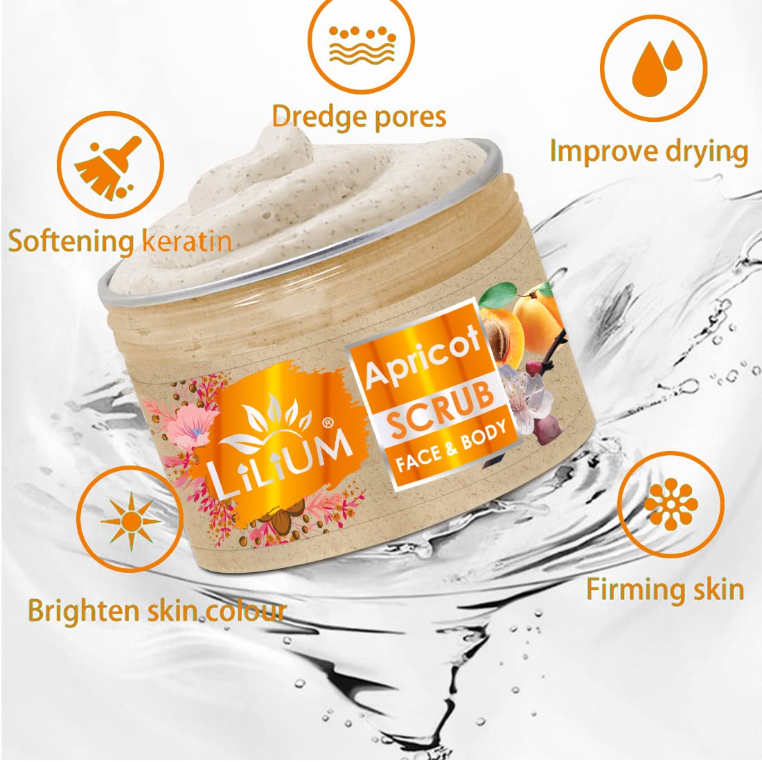 Lilium Apricot Face & Body Scrub 250g - Natural Exfoliator for Dead Skin Cells Removal - Gentle Cleansing for Smooth & Glowing Skin - Perfect for Daily Skincare Routine & Spa Treatment at Home