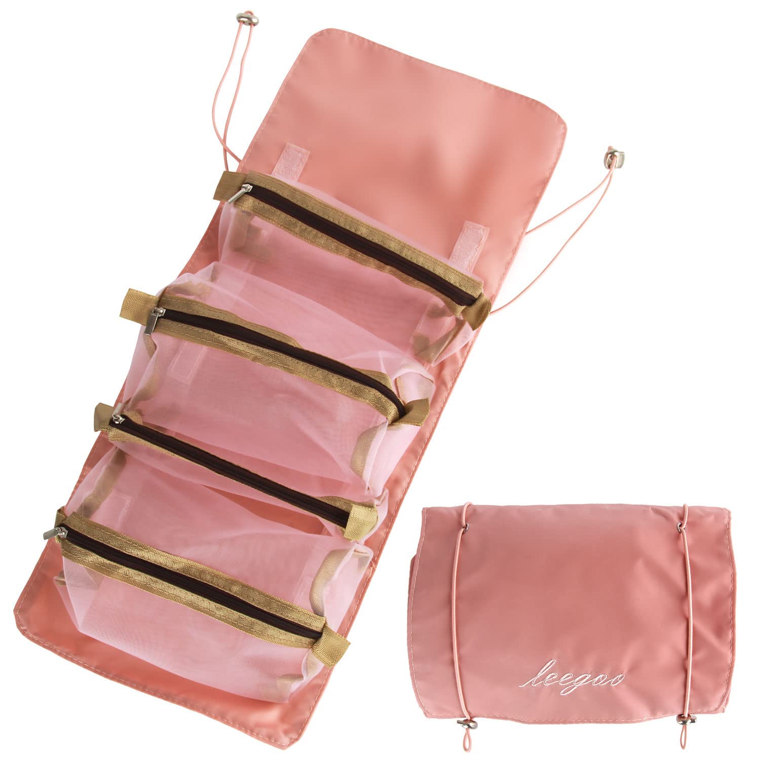 DD Retails 4-in-1 Foldable Hanging Roll Up Makeup Toiletry Bag | Waterproof Travel Cosmetic Organizer for Women | Portable Makeup Storage Pouch | Perfect for Vacation, Gym & Business Trips (1 Pack)