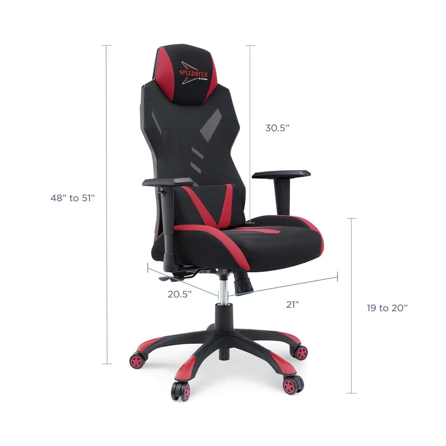 Modway Speedster Ergonomic Mesh Gaming Chair - Adjustable Height Office Desk Chair with Lumbar Support for PC Gaming & Work (Black/Red) - Perfect for Home Office, Gaming Setup & Long Work Sessions