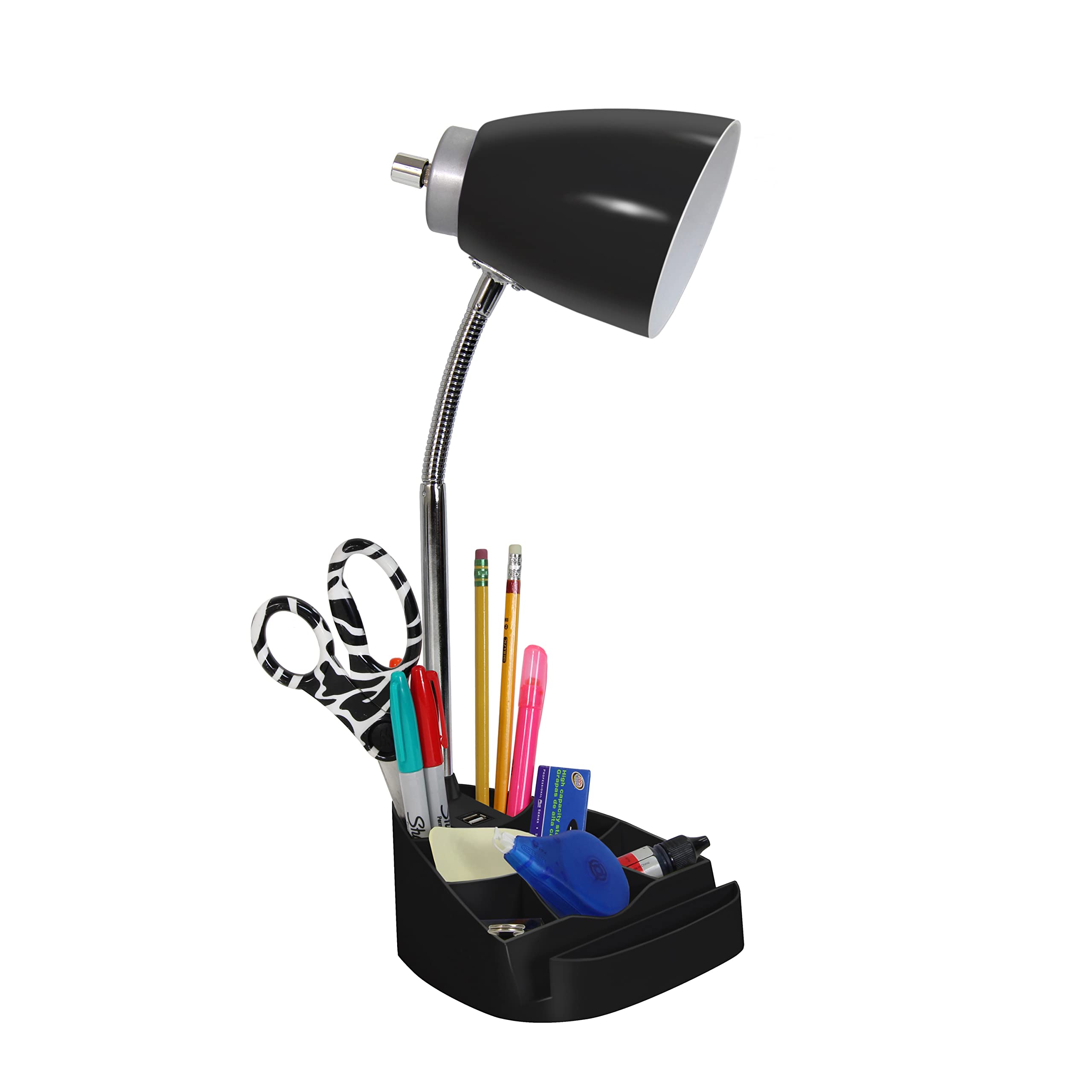 Simple Designs LD1056-BLK Adjustable Gooseneck Desk Lamp with iPad/Tablet Stand, Book Holder & USB Charging Port - Black (6-Pack) - Perfect for Home Office, Study, Reading & Dorm Room Lighting