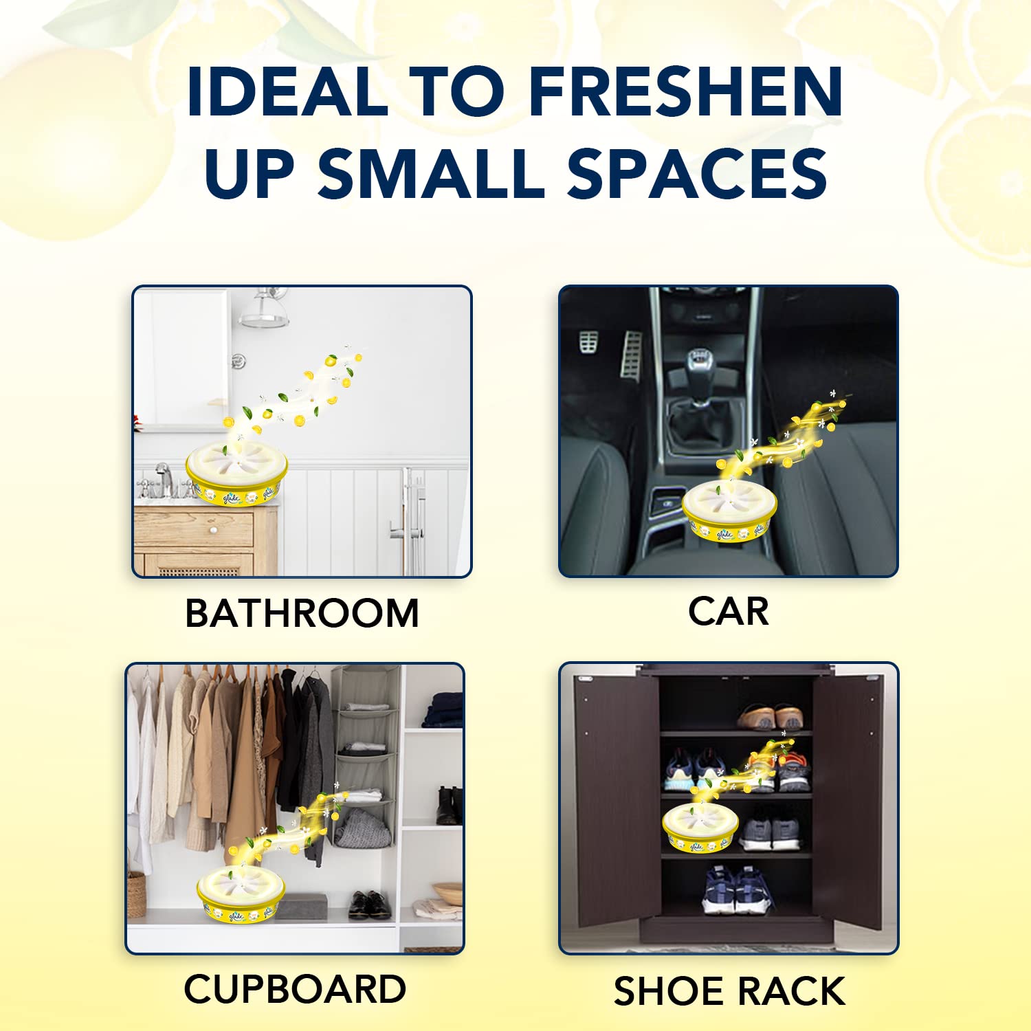 Glade Gel Air Freshener - 75g Lemon Scent | Long-Lasting Home & Car Odor Eliminator | Bathroom, Kitchen, Office & Closet Freshener Gel