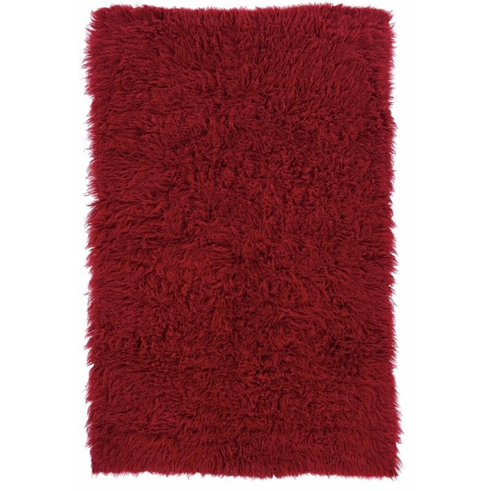 Linon New Flokati Hand Woven Wool 5'x8' Area Rug in Red - Soft & Cozy Living Room Rug for Bedroom, Dorm, or Office Decor