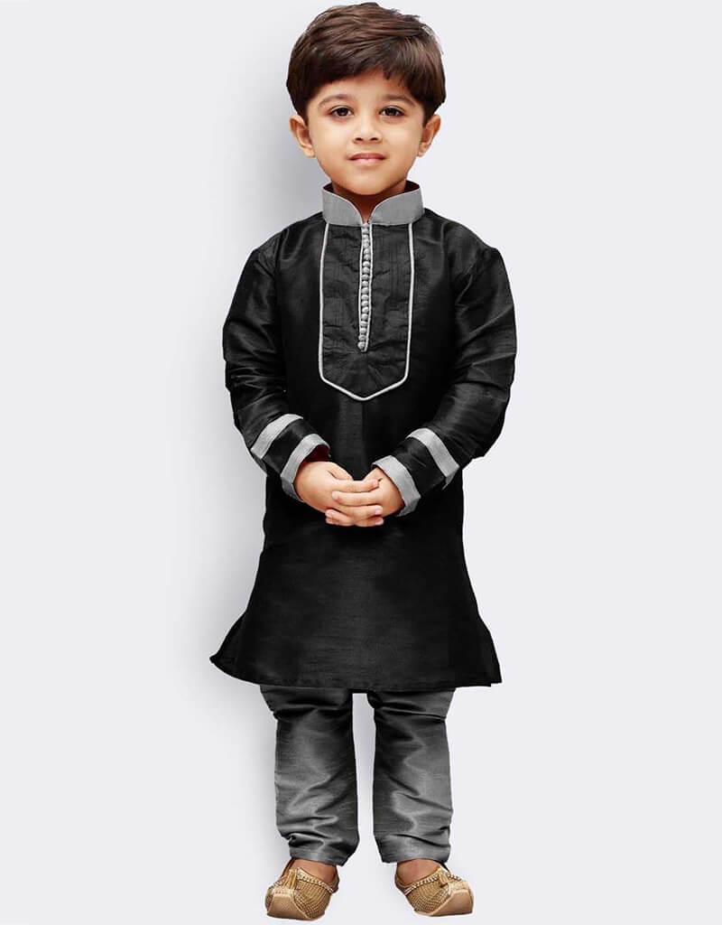 Stylish Black Kurta Pajama Set in Art Dupion Fabric - Perfect for Indian Festivals, Weddings & Cultural Events