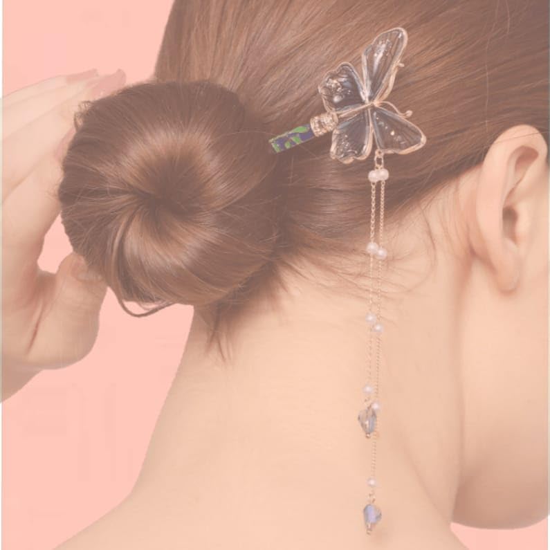 INHEAVEN Butterfly Hair Stick - Elegant Metal Hair Bun Accessories for Women & Girls - Korean Style Hairpin for Updos, Ponytails & Braids - Perfect for Weddings, Parties & Everyday Wear