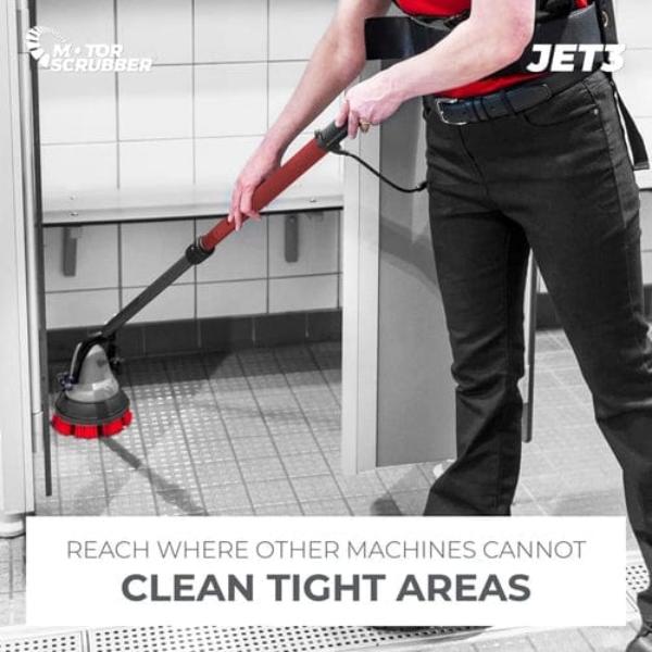 MotorScrubber Jet3 Cordless Long Handle Floor Scrubber - Powerful Electric Spin Scrubber for Tile, Grout, Bathroom & Kitchen Cleaning - Perfect for Hard Floors, Showers, and Pet Areas