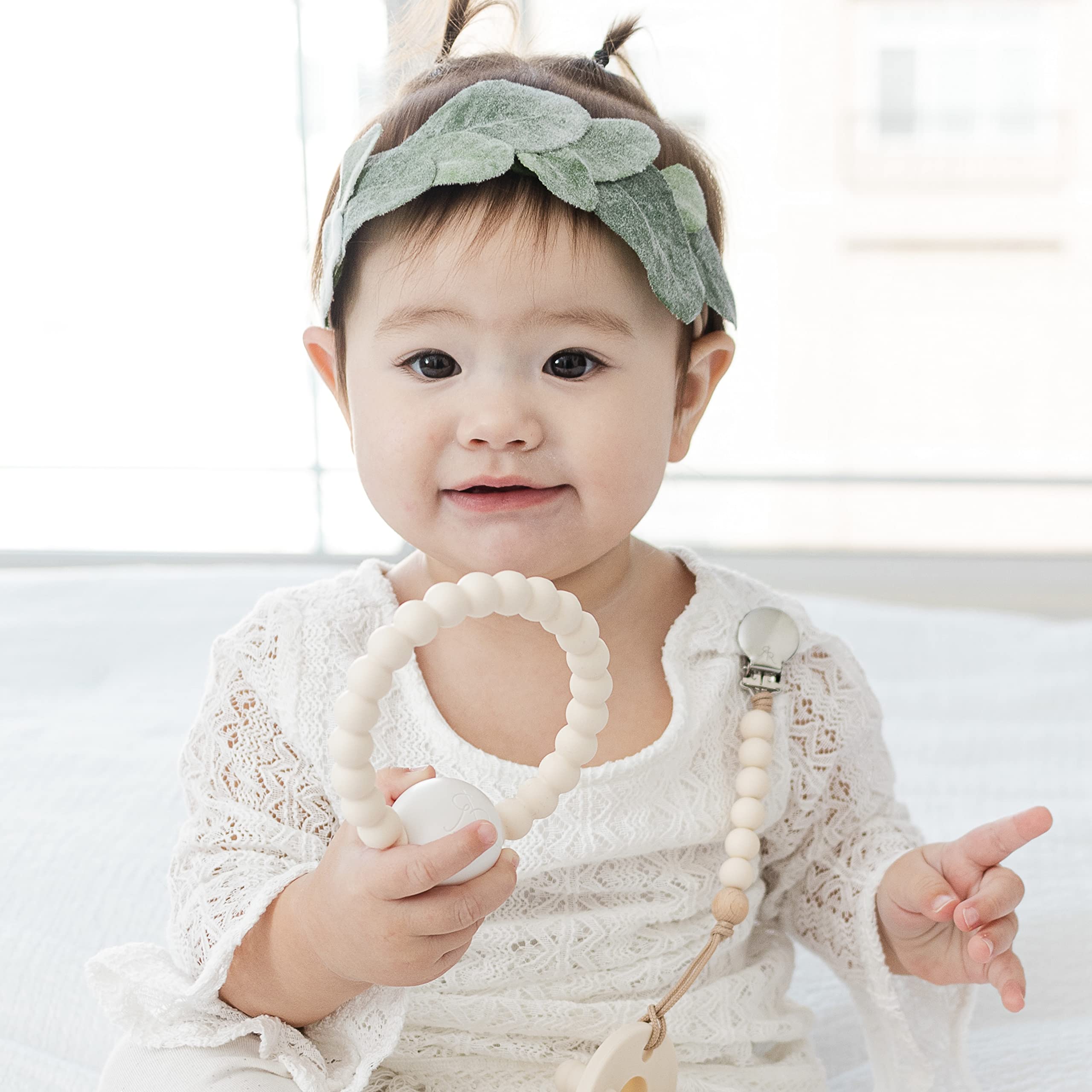 Ryan and Rose Cutie Teether Rattle - Ivory Baby Teething Toy with Soothing Bumps | Perfect for Newborns & Infants | Sensory Toy for Gum Relief & Early Development