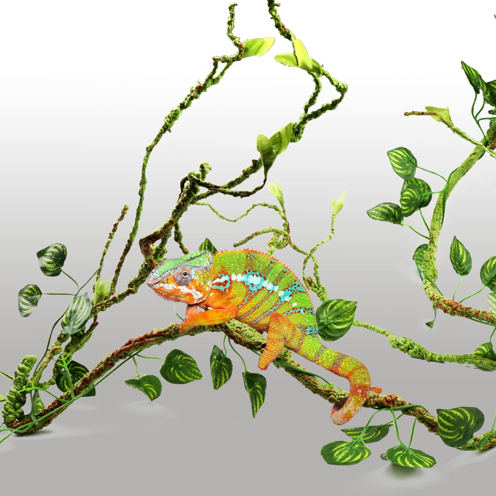 Artificial Reptile Plants & Terrarium Hanging Vines - Realistic Fake Leaves for Leopard Gecko, Bearded Dragon, Snake & Chameleon Habitats - Durable Terrarium Decorations & Hide Accessories - Perfect for Jungle-Themed Vivariums & Reptile Tank Setups