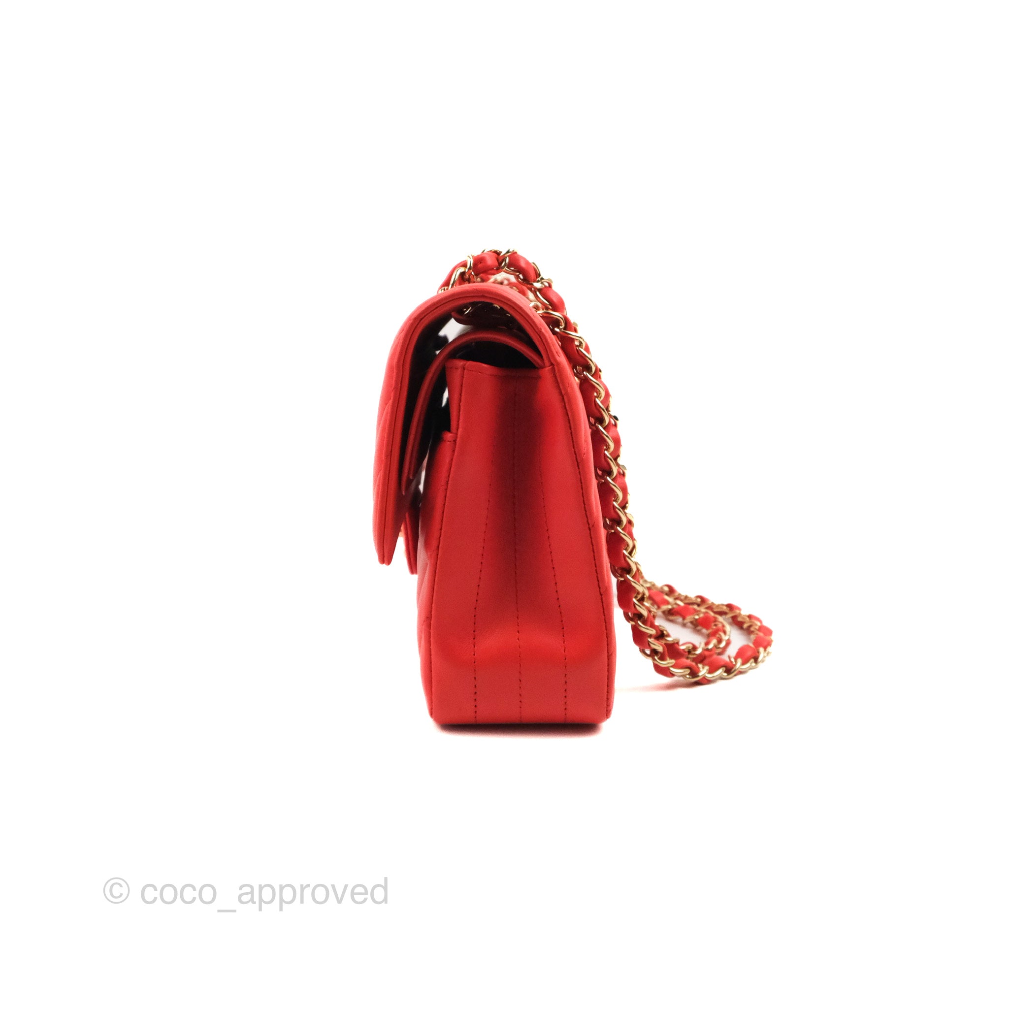 Chanel Classic Medium Flap Bag - Chevron Red Lambskin Leather with Gold Hardware | Luxury Designer Handbag for Women | Perfect for Date Night, Parties & Special Occasions