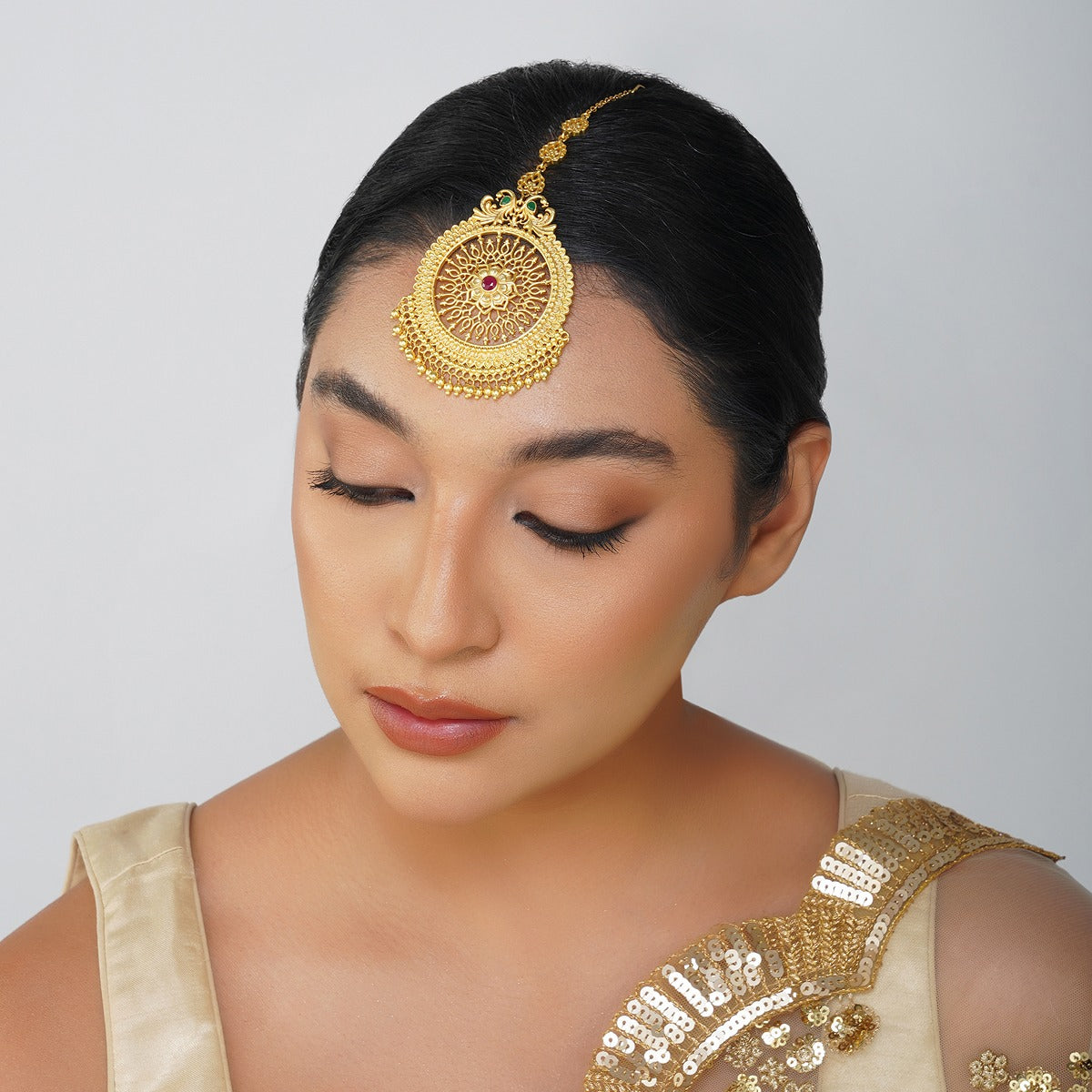 Chola Legacy Jewelry Gift Box - Handcrafted Statement Earrings & Maang Tikka Headpiece | Traditional Indian Bridal Jewelry Set for Weddings, Festivals & Special Occasions