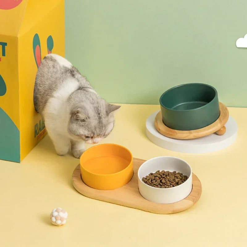 Premium Whisker Wood Pet Feeding Bowl for Cats & Dogs - Eco-Friendly, Non-Slip, Durable Raised Dog & Cat Food Dish - Perfect for Home, Travel, and Outdoor Use