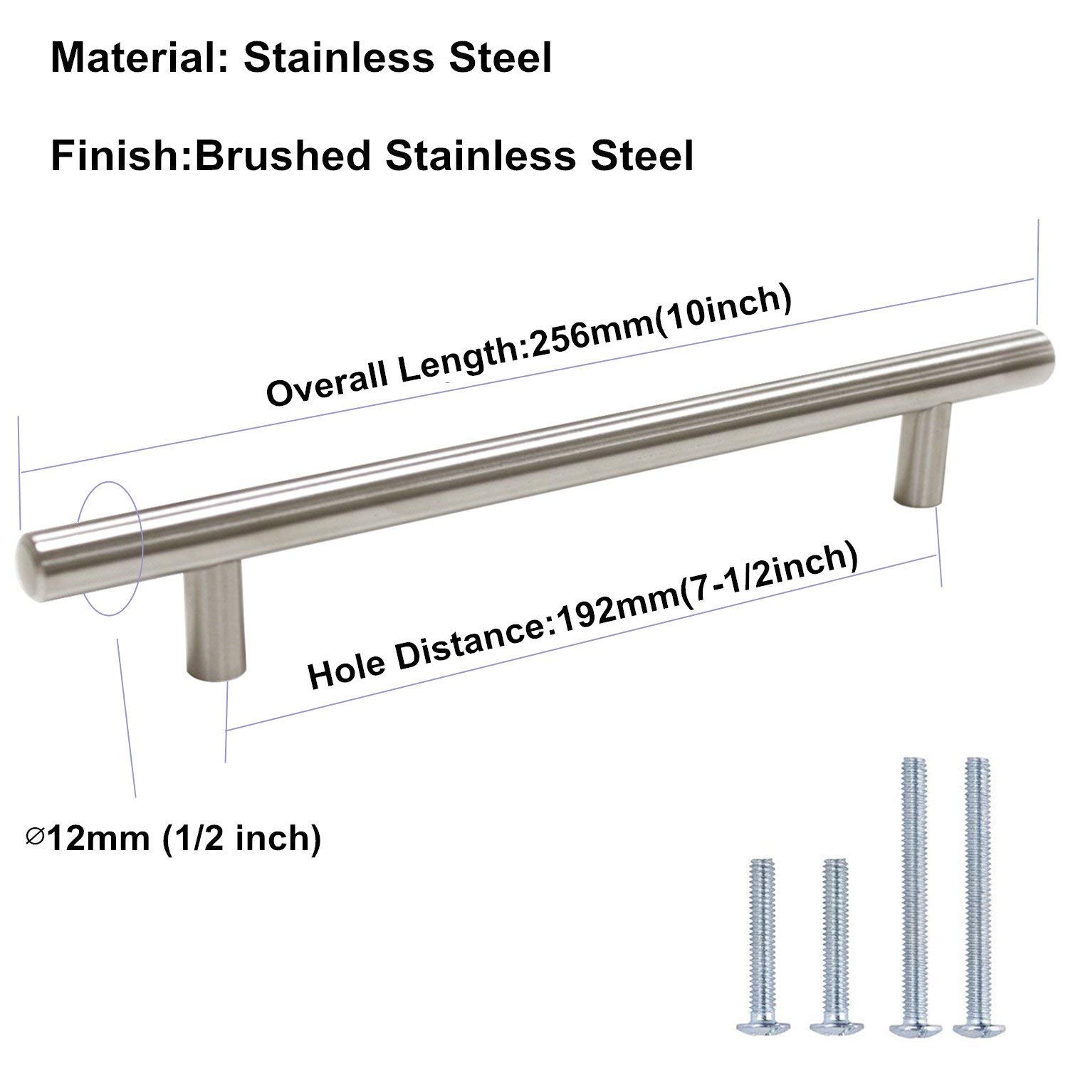 50 Pack Brushed Nickel Cabinet Pulls - HD201SN Modern T-Bar Handles for Kitchen Cabinets, Dressers & Furniture (7-1/2