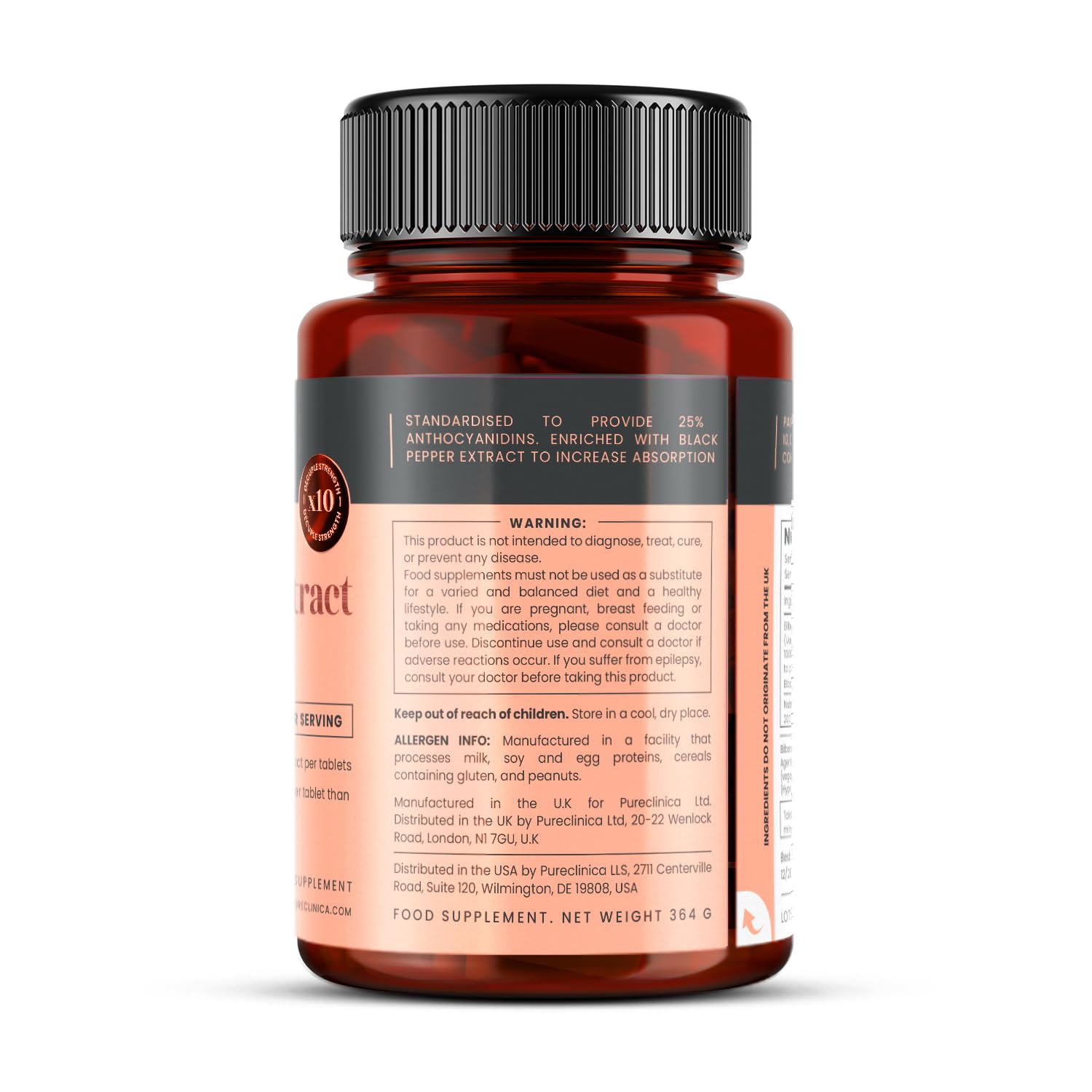 PureClinica Bilberry Extract 10,000mg - 1080 Tablets (6 Bottles x 180) with 10X More Anthocyanidins - Supports Eye Health & Antioxidant Benefits for Vision Care and Night Vision Enhancement