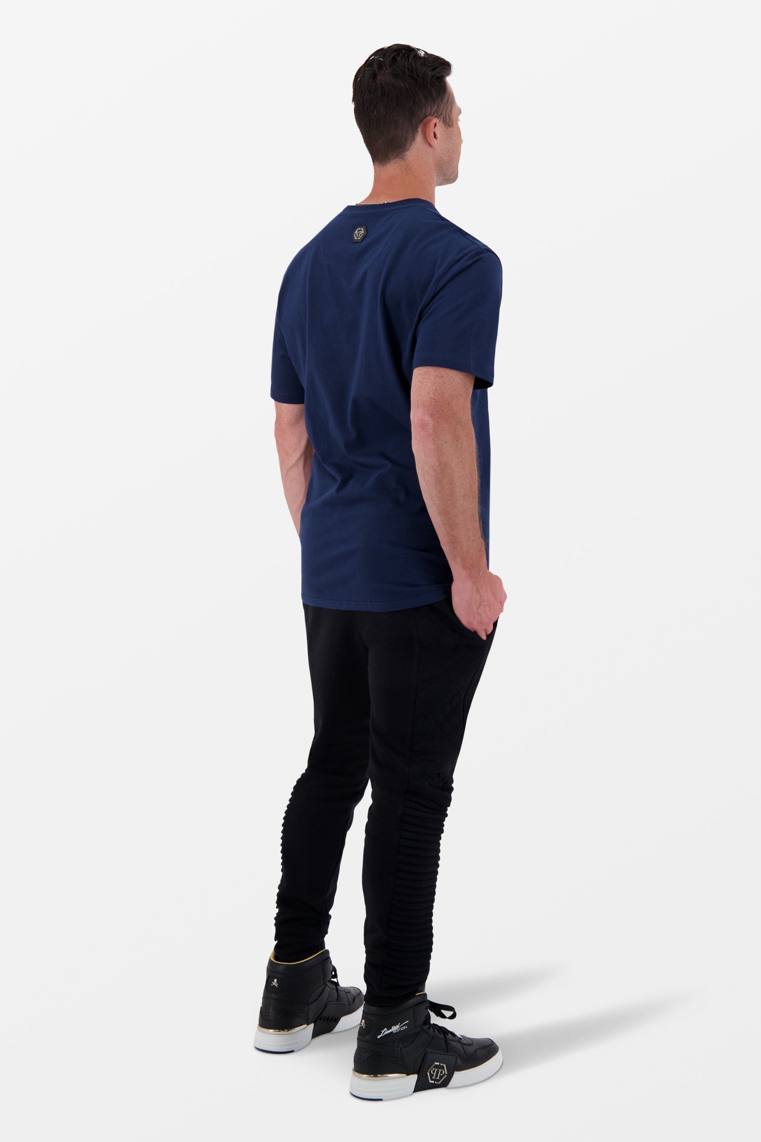Philipp Plein Navy Blue Round Neck Short Sleeve Monster Graphic T-Shirt for Men - Casual Streetwear & Everyday Outfit