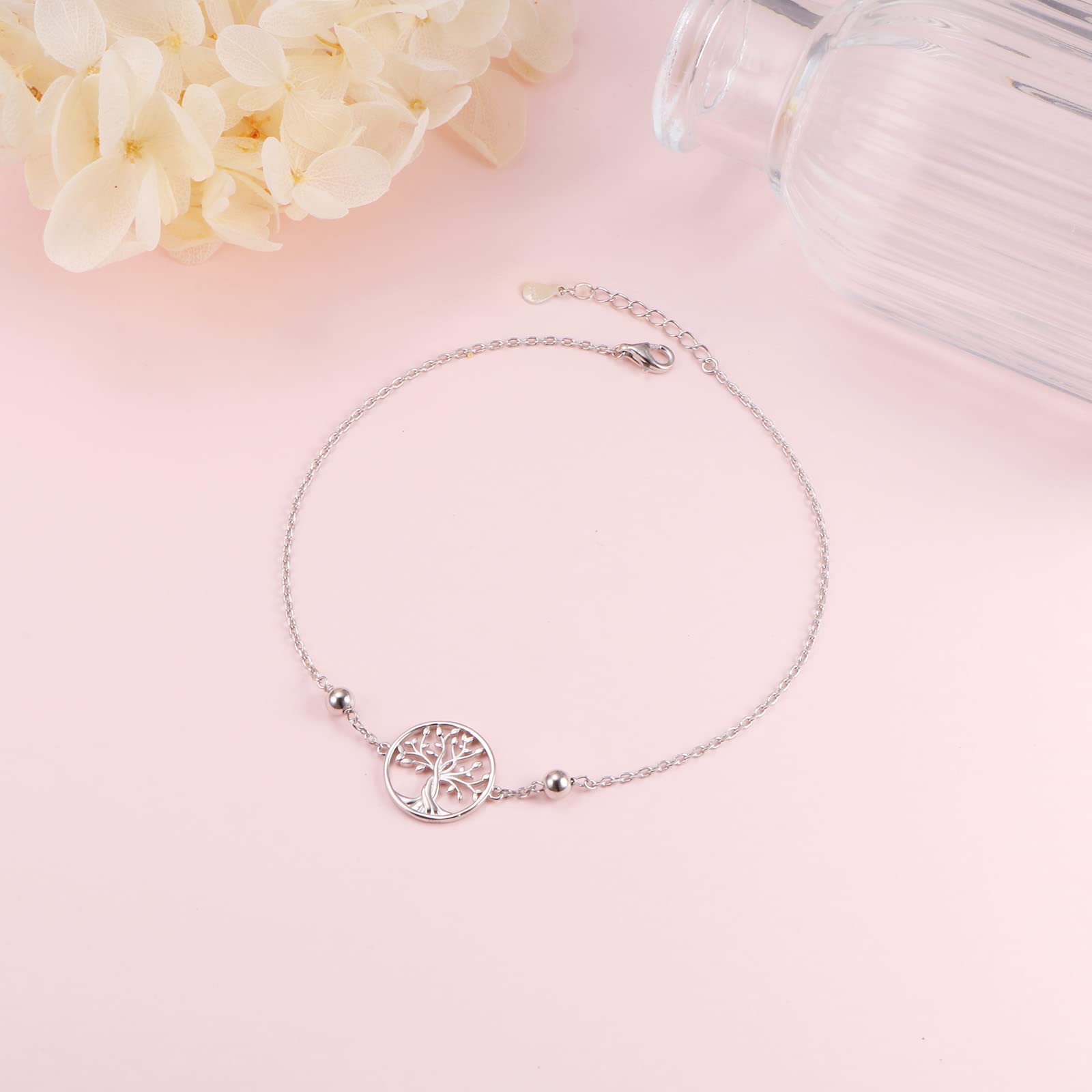 Women's Adjustable S925 Sterling Silver Anklet - Elegant Beach Foot Ankle Bracelet Jewelry Gift for Her | Perfect for Summer Vacations, Weddings & Boho Fashion